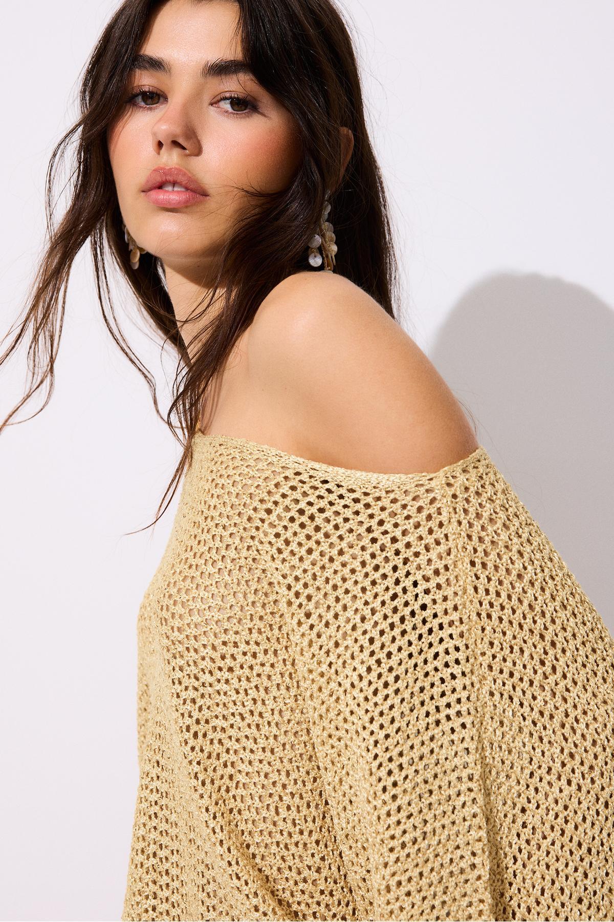 Stradivarius  Işıltılı örgü pelerin - Görsel 3