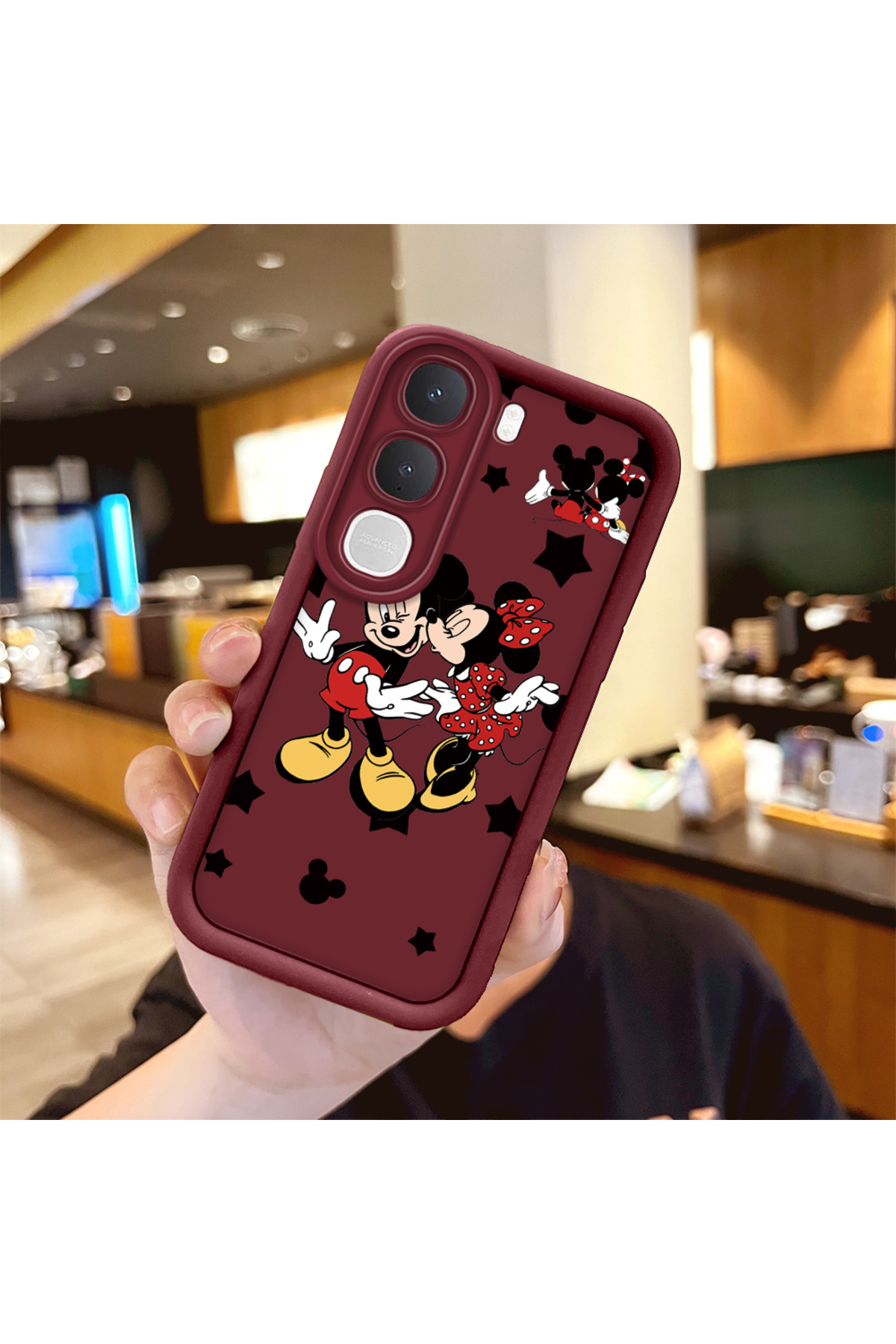 Vivo Y31 5G Compatible Shockproof Simple Claret Red Silicone Phone Case Mickey Pattern