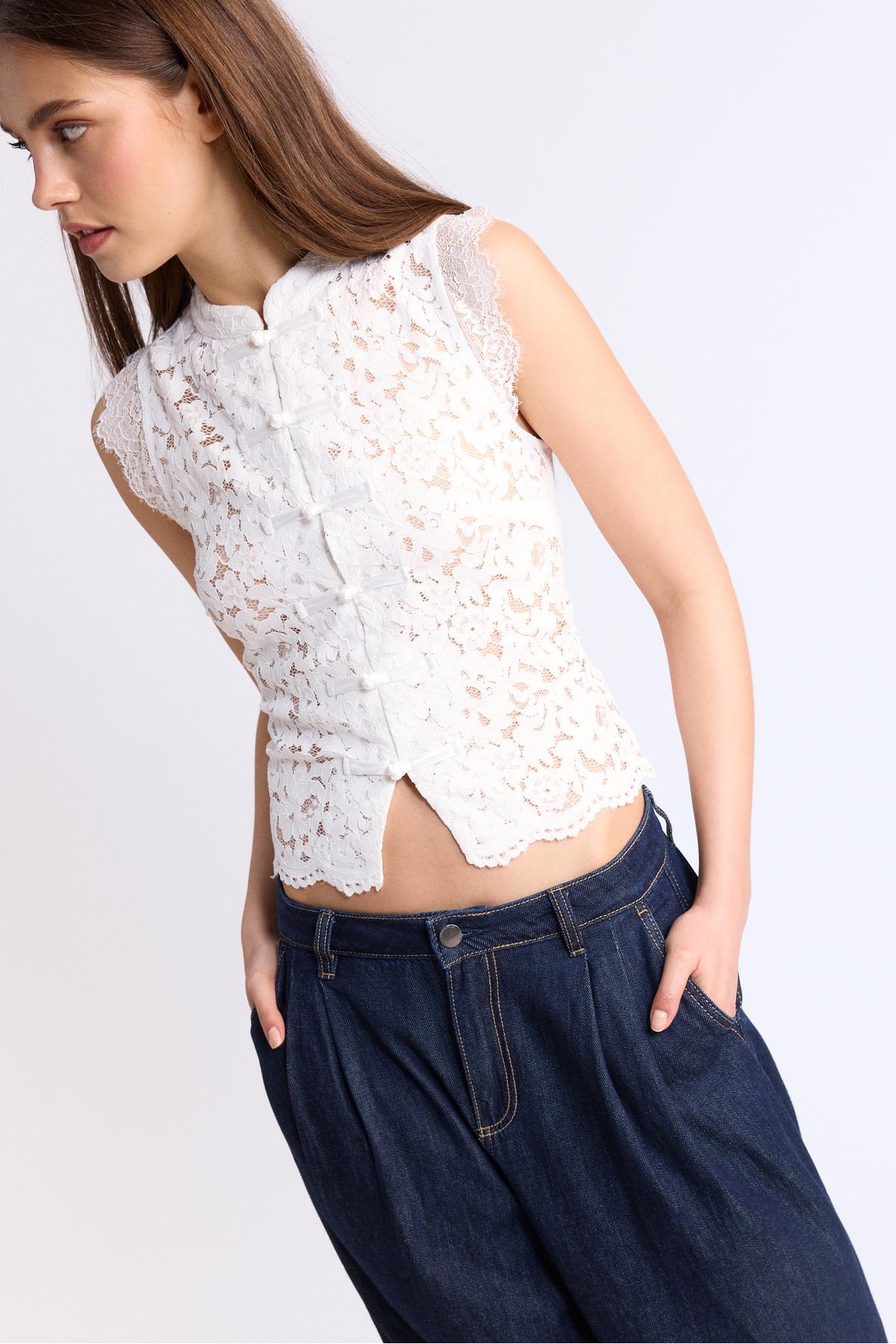 Stradivarius  Quipao dantel bluz - Görsel 4