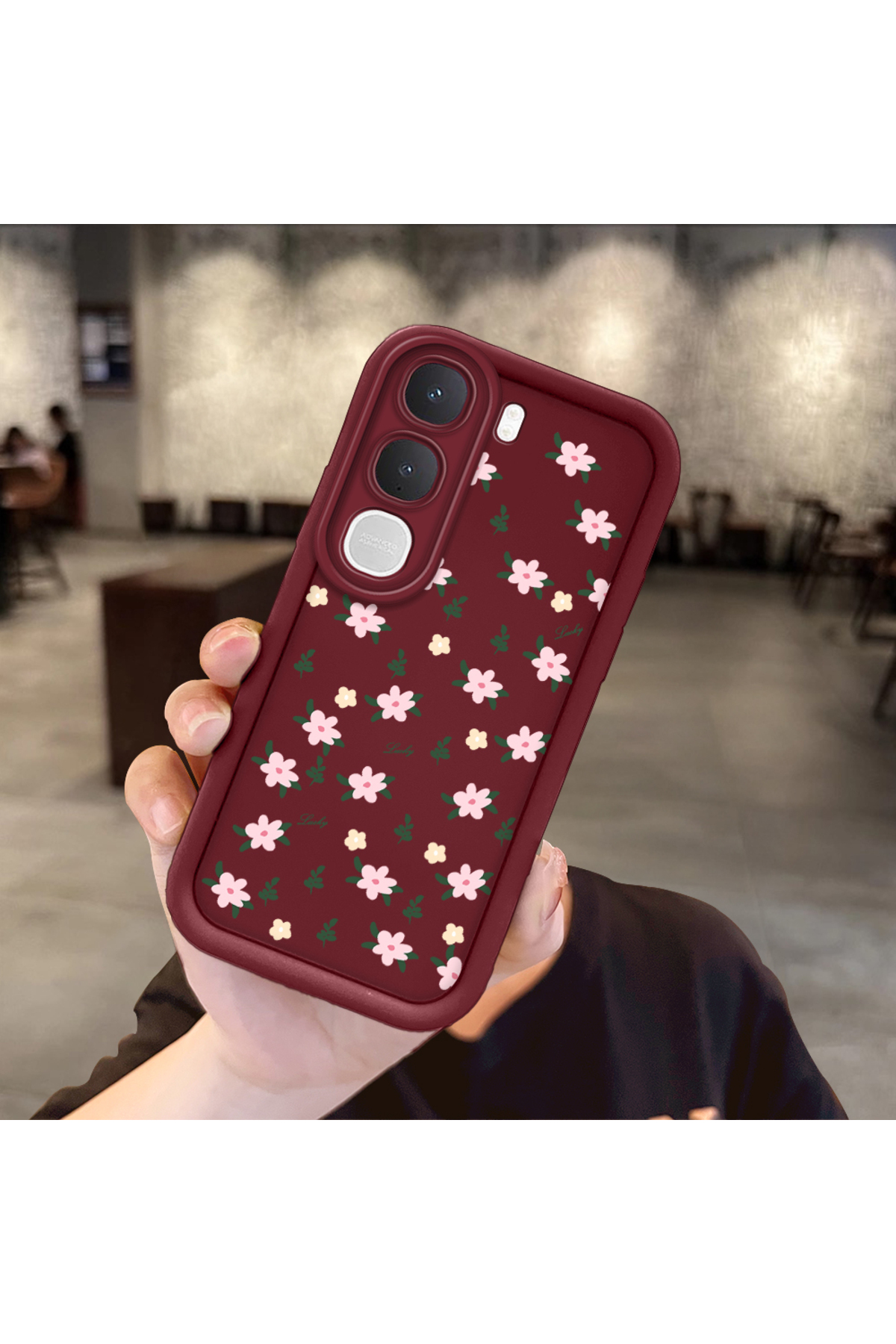 Vivo Y31 5G Compatible Shockproof Simple Claret Red Silicone Phone Case Flower Pattern