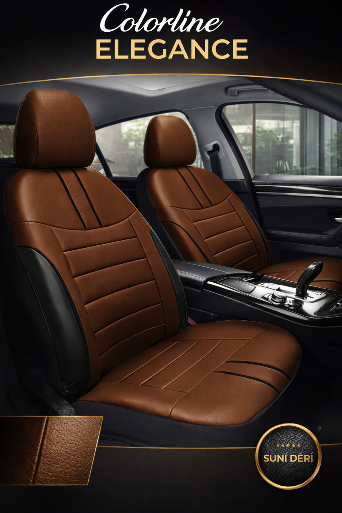 Jeep Renegade 2014–2024 Colorline Elegance Serisi Deri Taba Siyah Koltuk Kılıfı — alternatif görsel