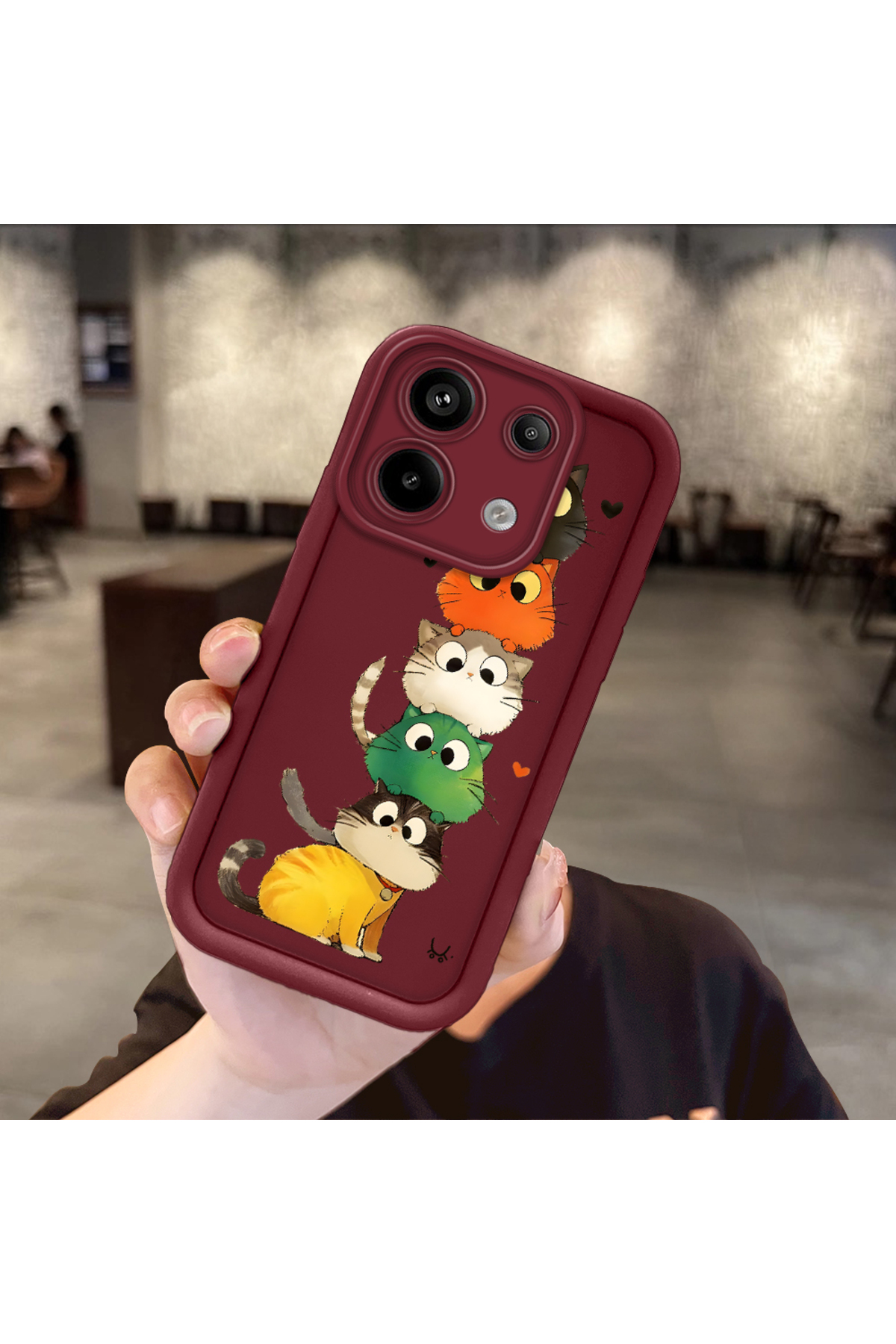 Redmi Note 13 Pro 5G Compatible Cat Pattern Shockproof Simple Claret Red Silicone Phone Case