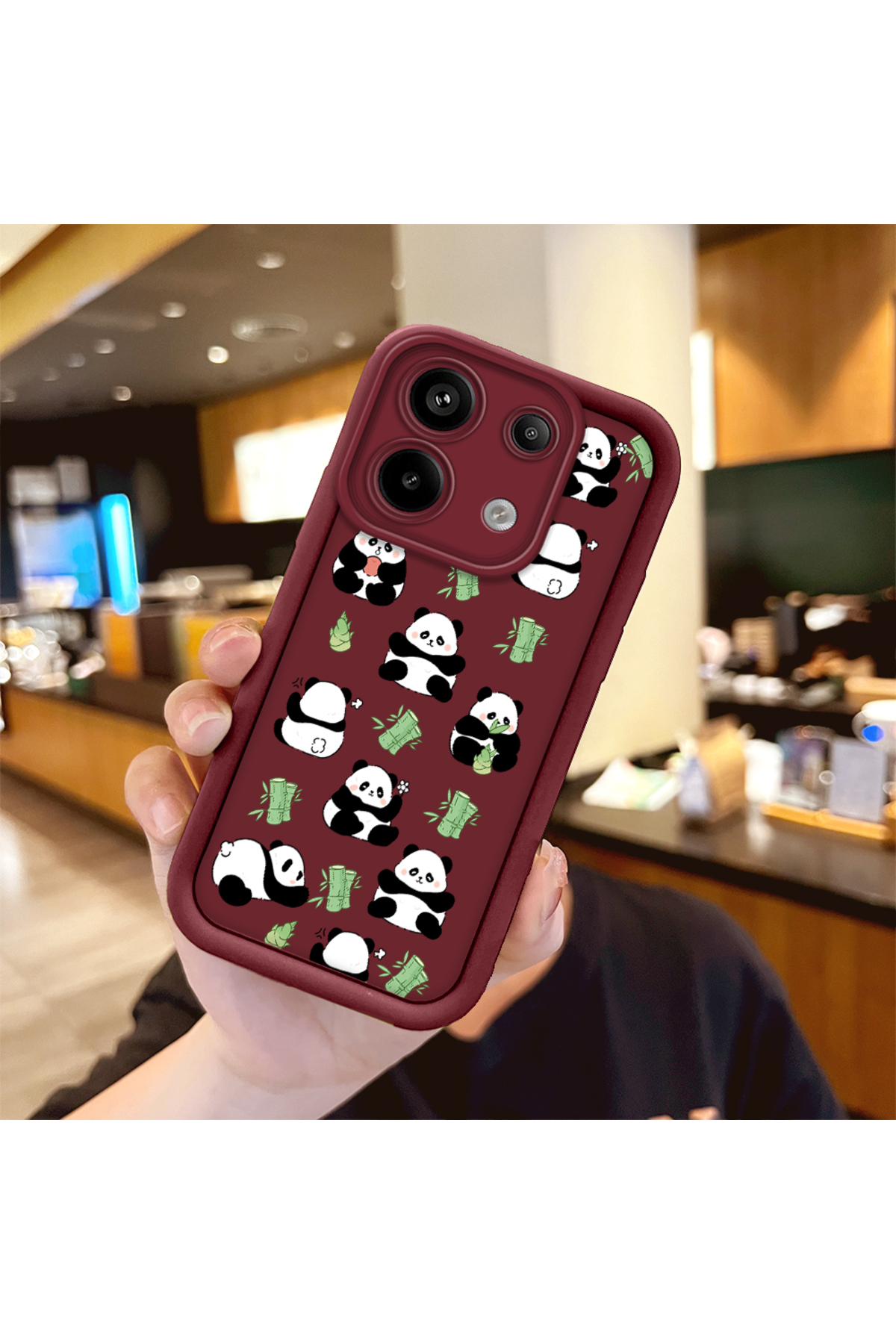 Redmi Note 13 Pro 5G Compatible Shockproof Simple Claret Red Silicone Phone Case Panda Pattern