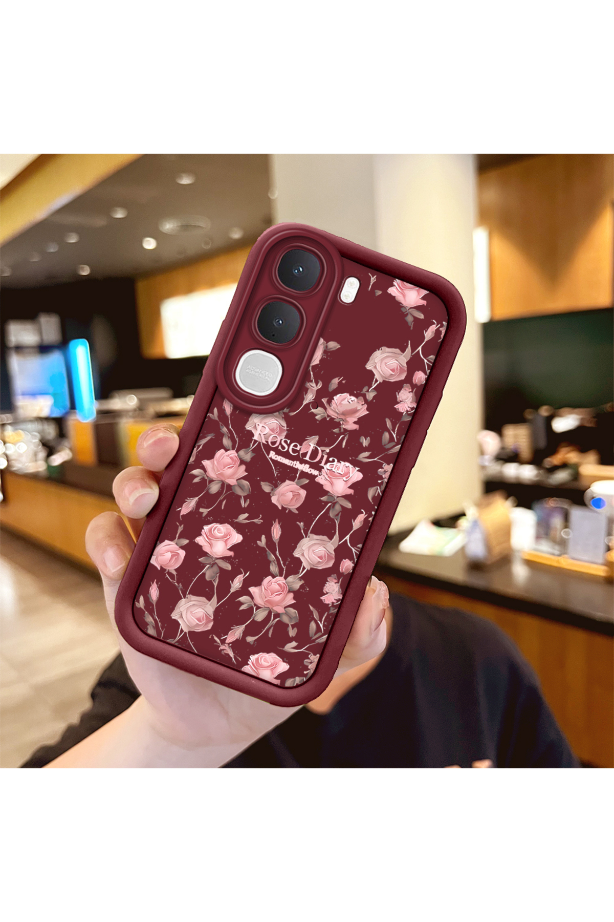 Vivo Y31 5G Compatible Shockproof Simple Claret Red Silicone Phone Case Flower Pattern
