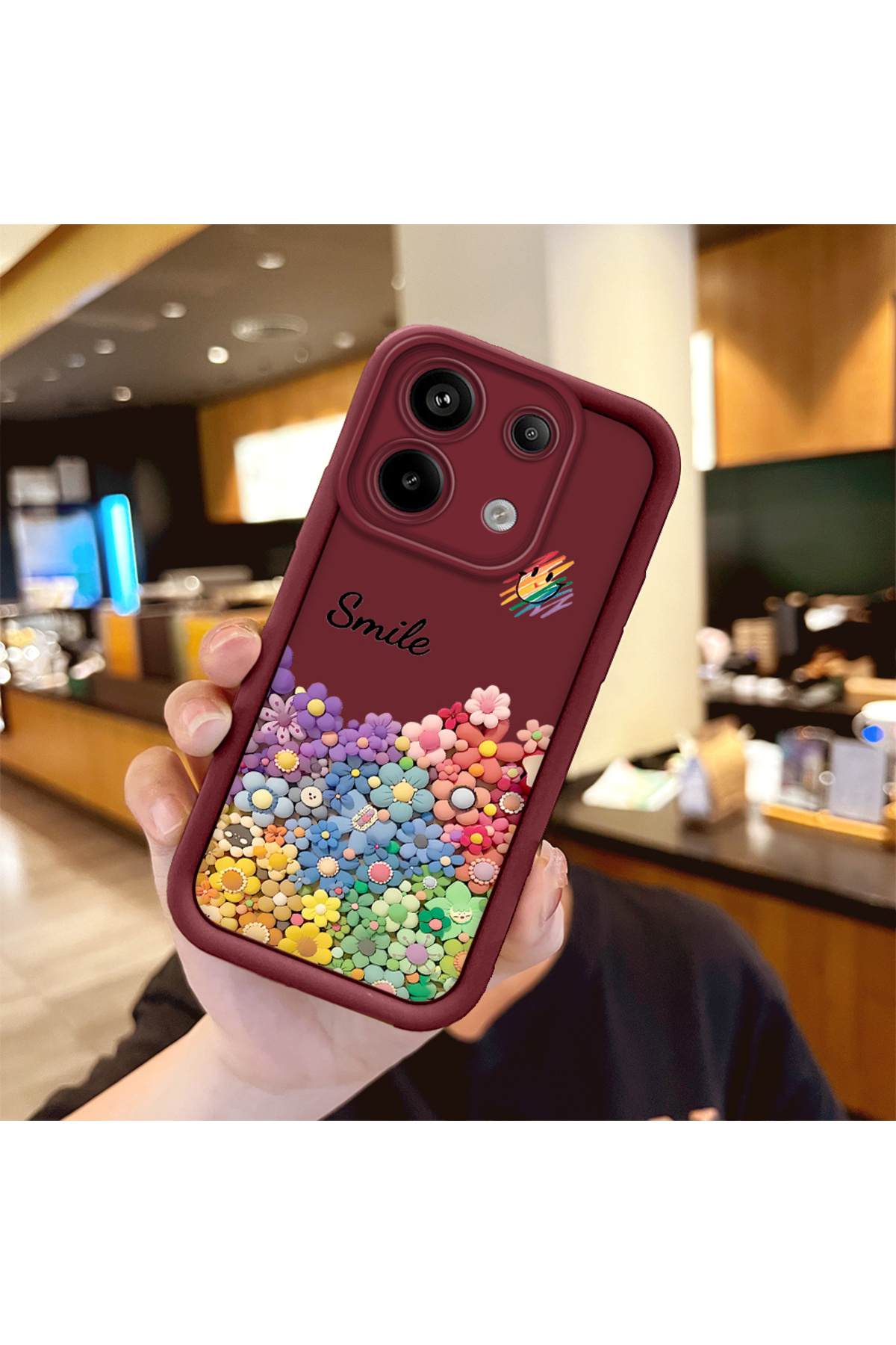 Redmi Note 13 Pro 5G Compatible Shockproof Simple Claret Red Silicone Phone Case smile Pattern