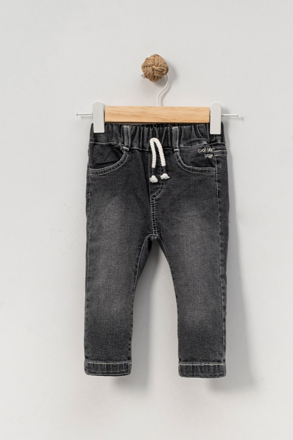 Erkek Bebek Beli Lastikli İpli Cepli Rahat Kesim Jean Pantolon