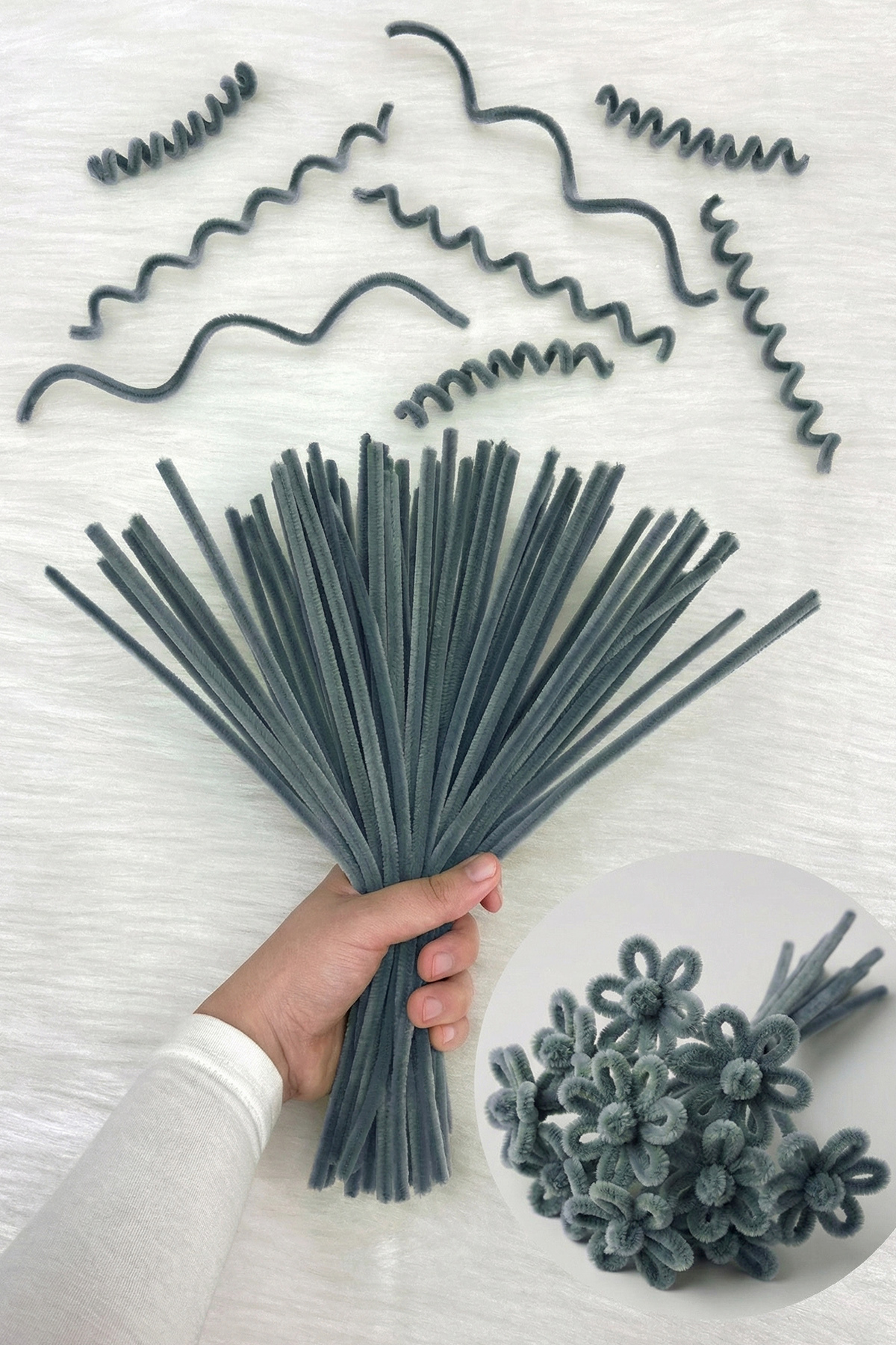 100 Dark Gray Chenille 30cm, Feathered Plush Velvet Wire, Craft, Flower, Gift, Ornament, School, Event