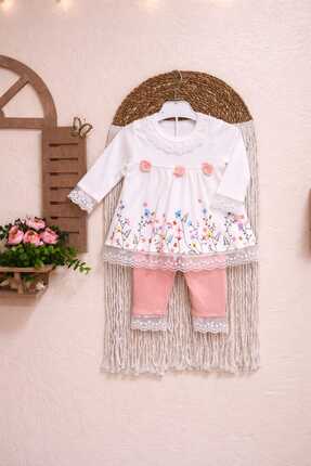 Minik Kalpler Çiçek Detaylı Kız Bebek Takım