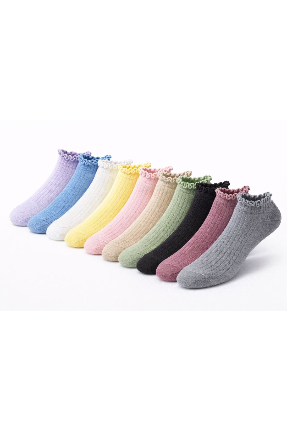 Sky Socks 5'li Penye Pamuklu Fırfırlı Soft Renkli Kokulu Patik Unisex Kısa Spor Sneakers Çorap görsel 6