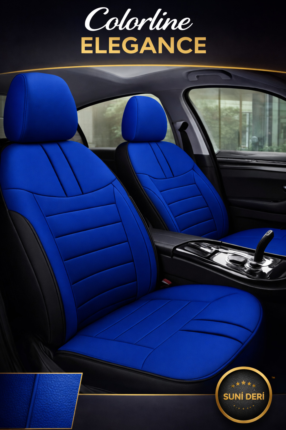 Jeep Renegade 2014–2024 Colorline Elegance Serisi Deri Mavi Siyah Koltuk Kılıfı — alternatif görsel
