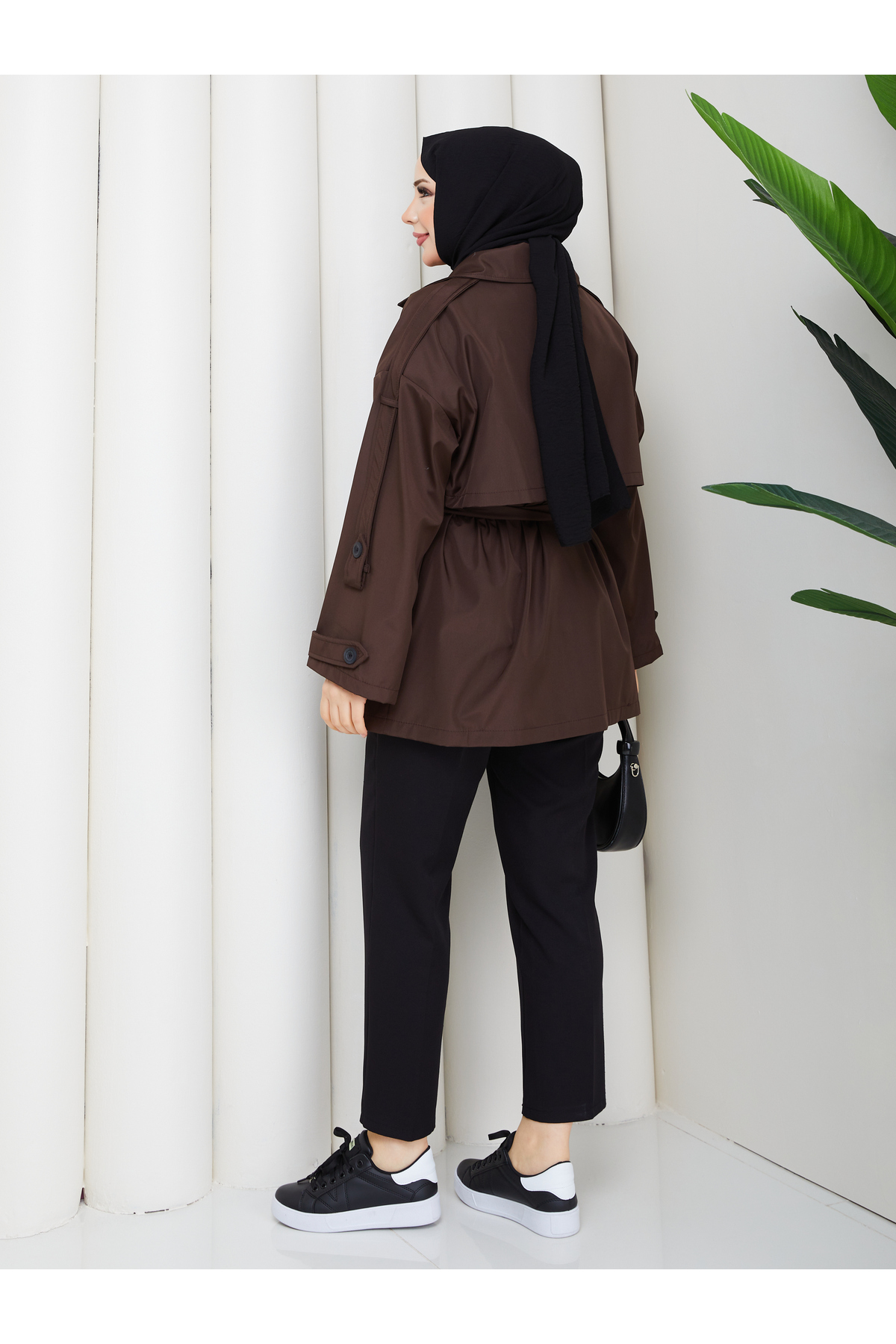 RACE FASHİON Düğme Detaylı Kemerli Oversize Bondit Trençkot RC803107 görsel 8