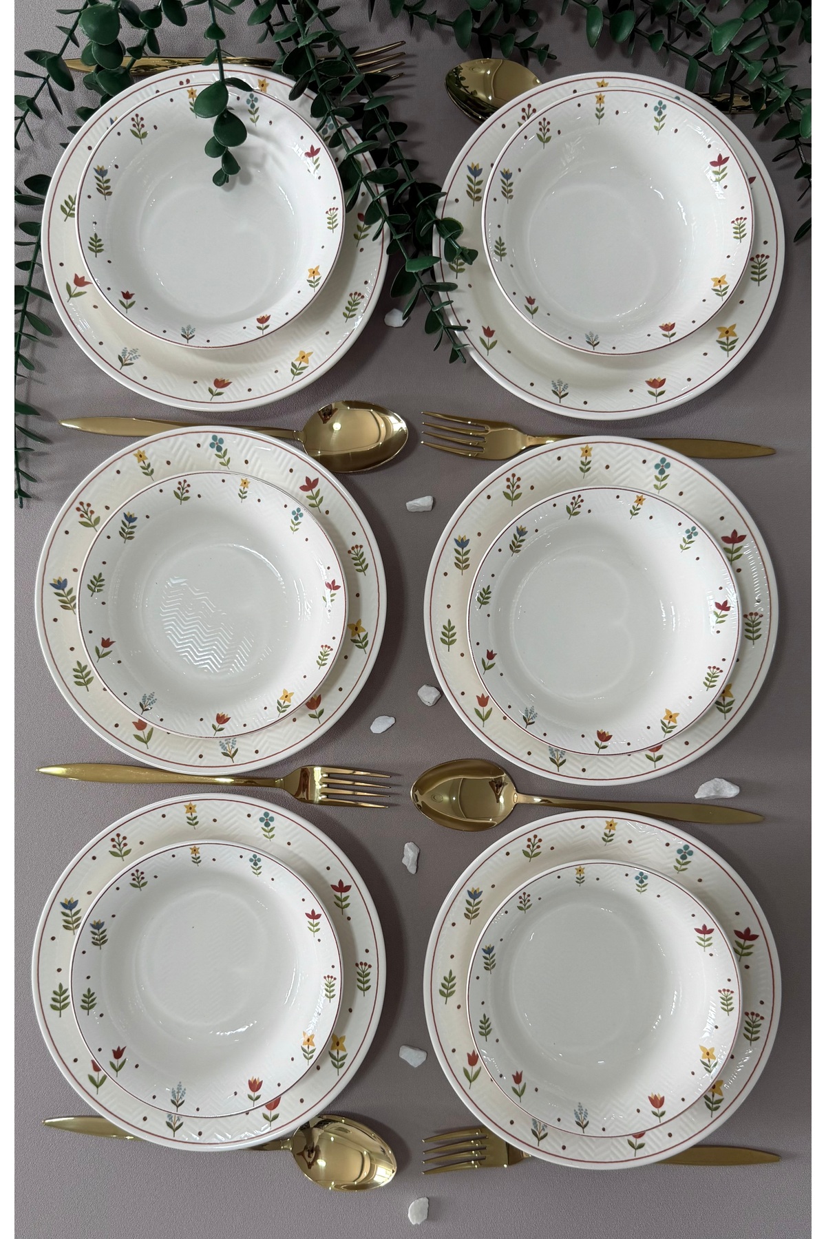 VENÜS HOME DECORATION Pastel Bahçe Model 6 Kişilik 12 Parça Modern Yemek Takımı
