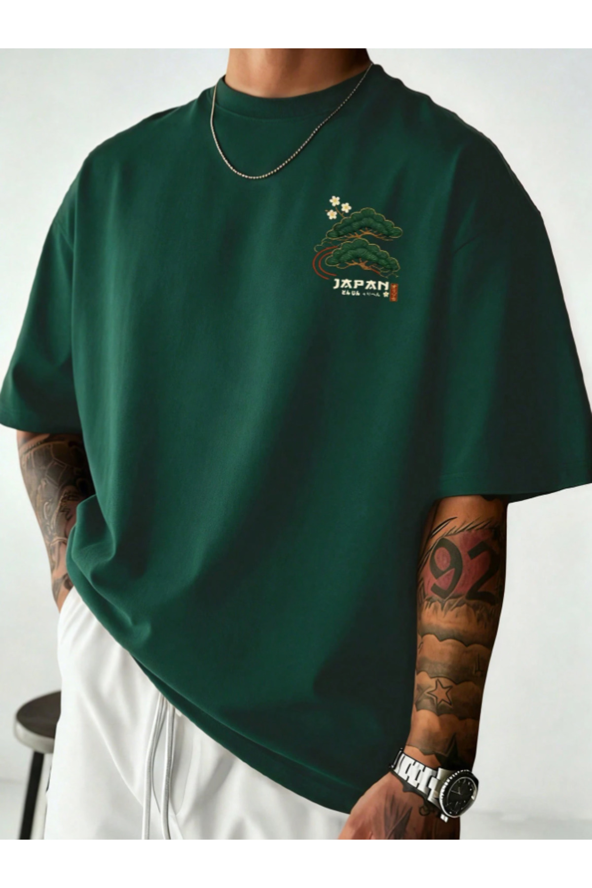 Revasser  Unisex Kadın/Erkek JAPAN Özel Baskılı Oversize Penye Bisiklet Yaka T-Shirt - Görsel 2
