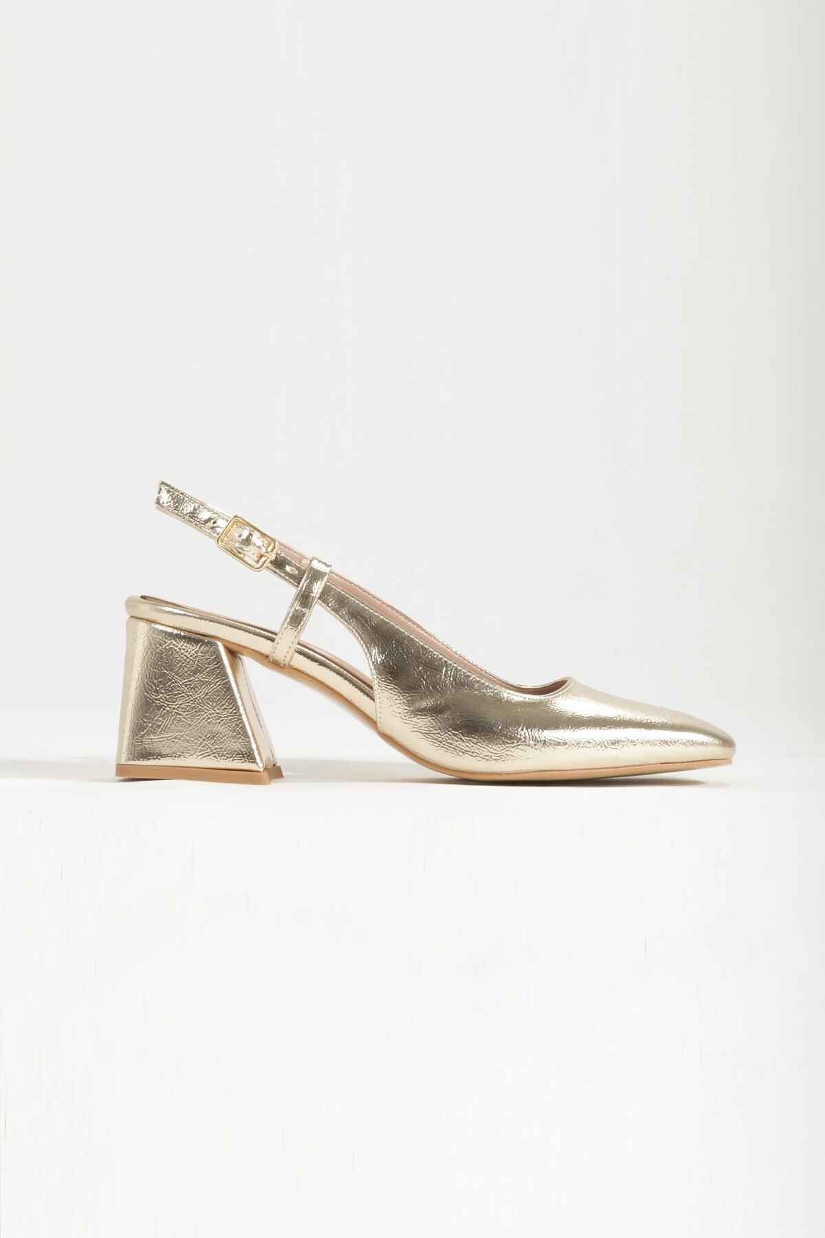 Modabuymus  Altın Gold Dore Renk Kalın Topuklu Küt Burun Abiye Ayakkabı Benova - Görsel 6