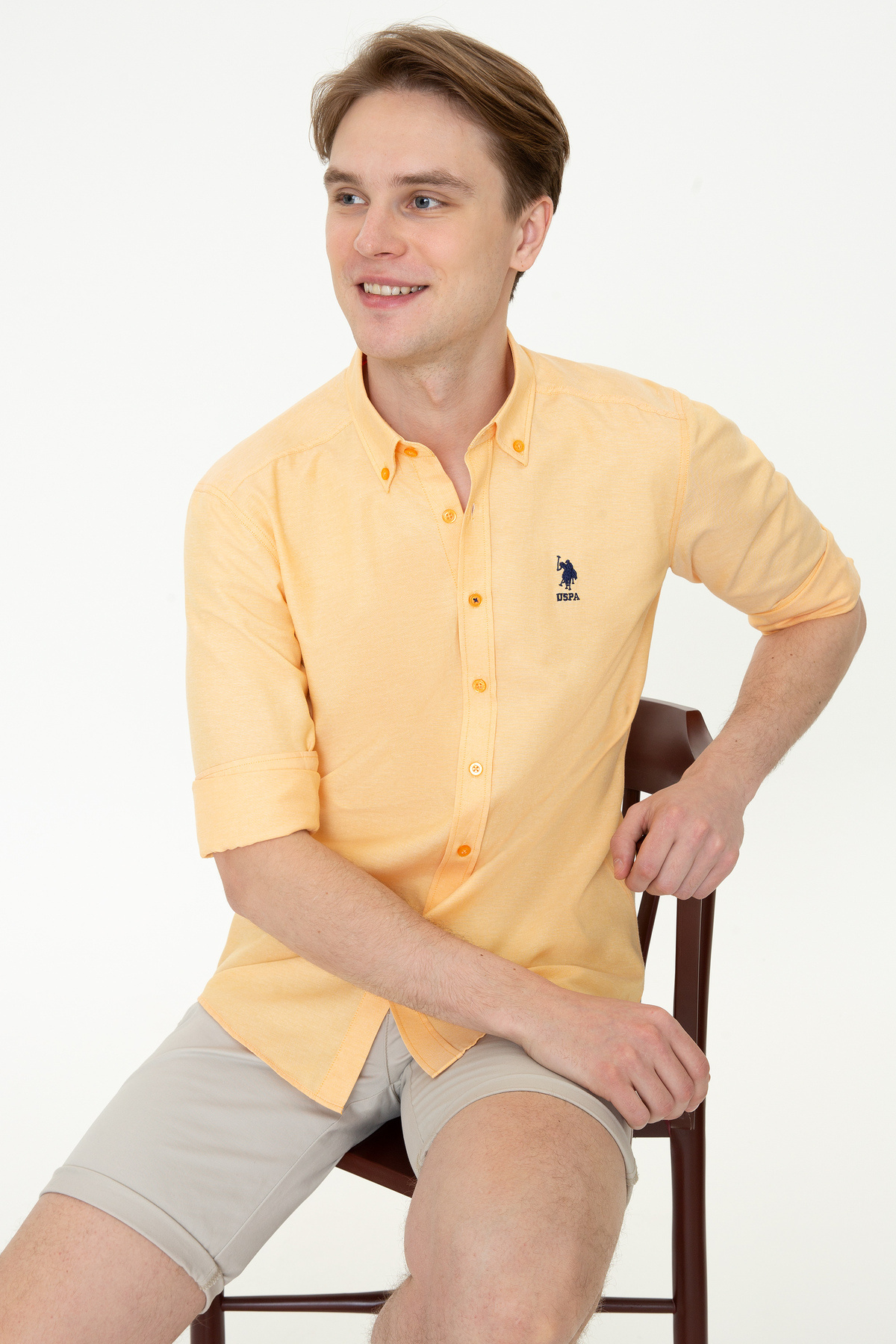 U.S. Polo Assn. Erkek Sarı Uzun Kollu Basic Gömlek 50249488-VR094 — زرد