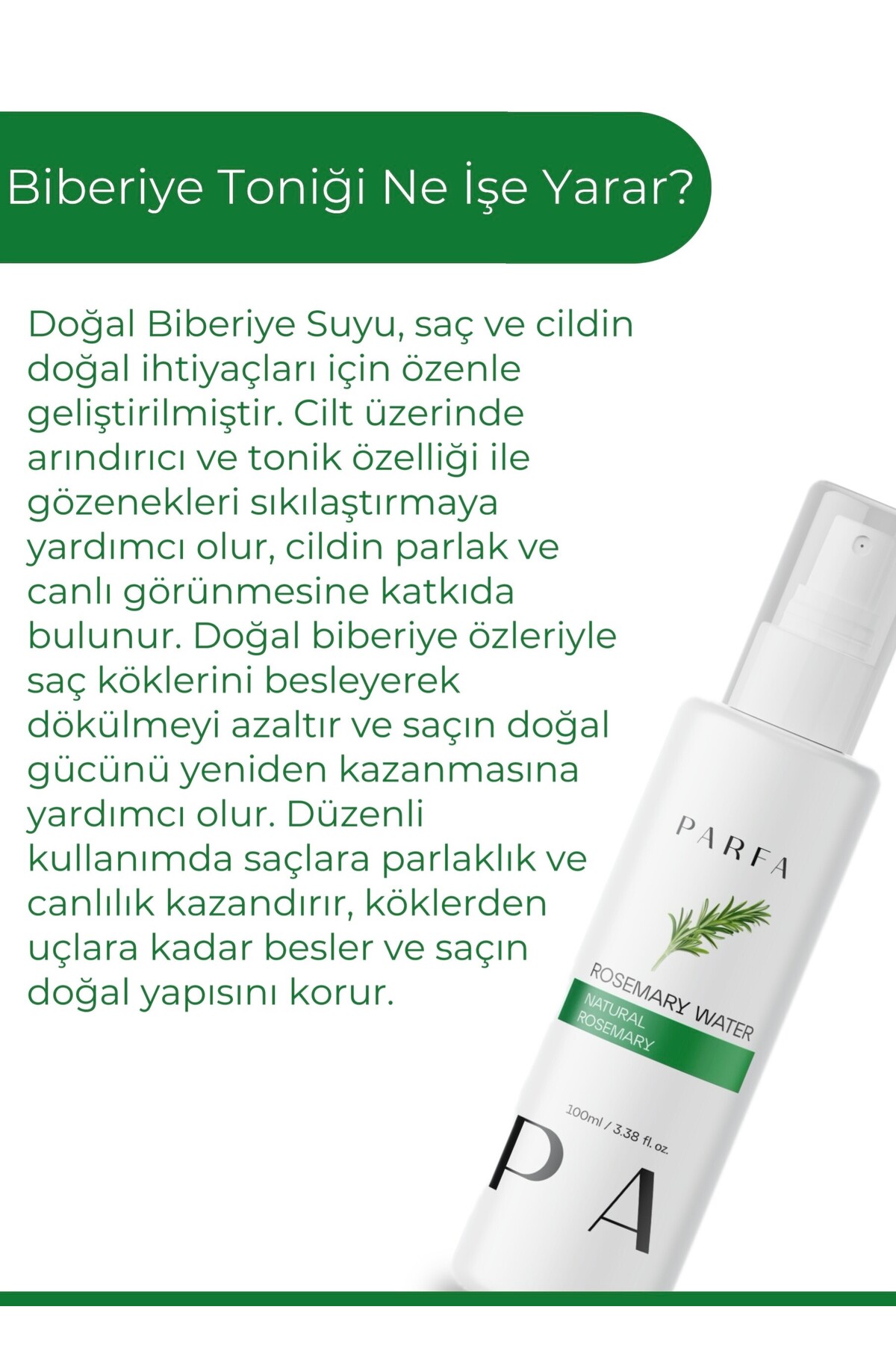 Biberiye Suyu Dökülme Karşıtı Ve Saç Uzamasını Destekleyici Saç Toniği %100 Doğal Ve Saf 100 ml 2X — parfa002 — تصویر 3 از 3