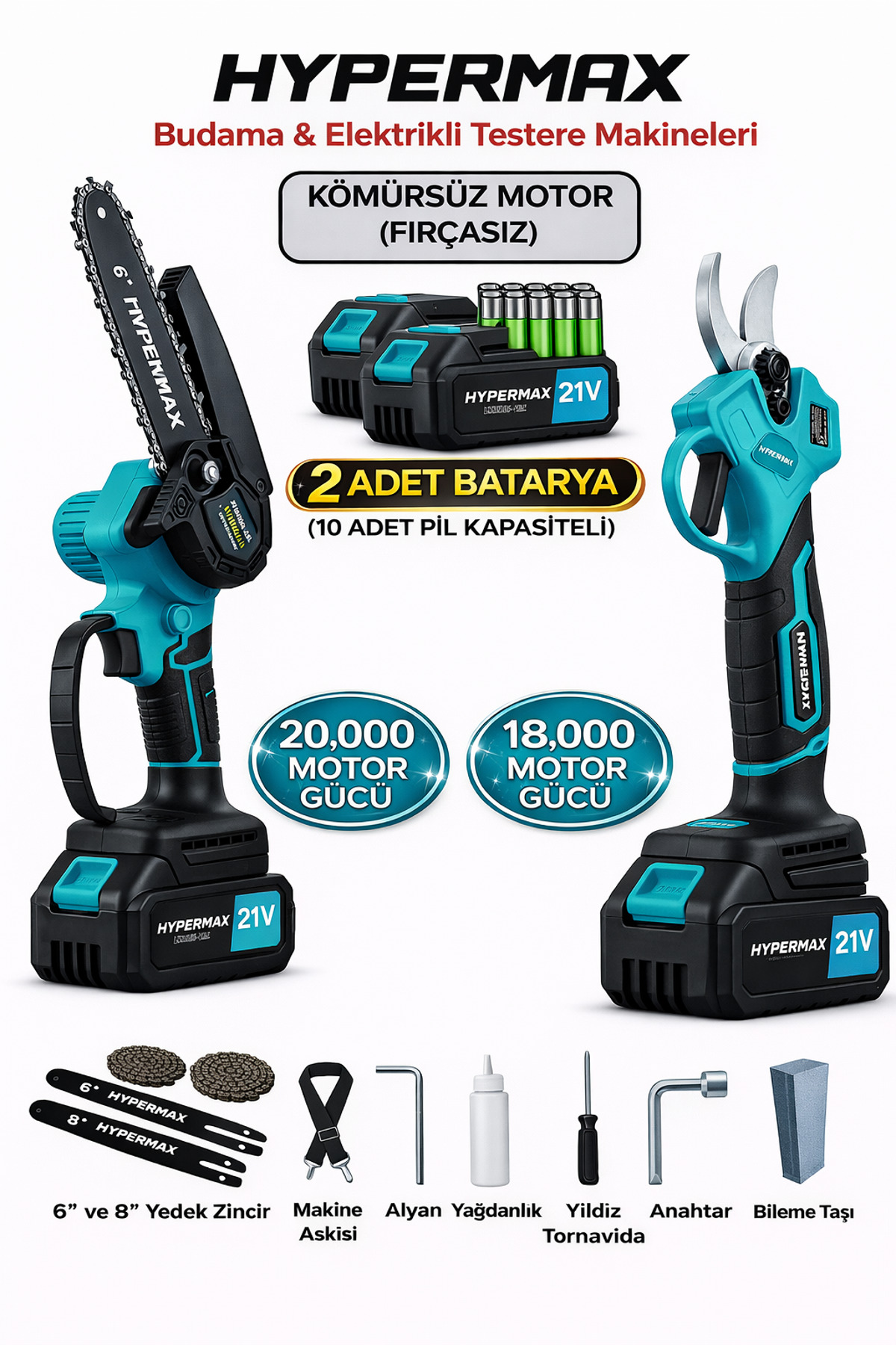 2-Piece Set Brushless Steel Transmission Branch Pruning Shears and Branch Pruning Saw Dual Battery 10 Battery Blue