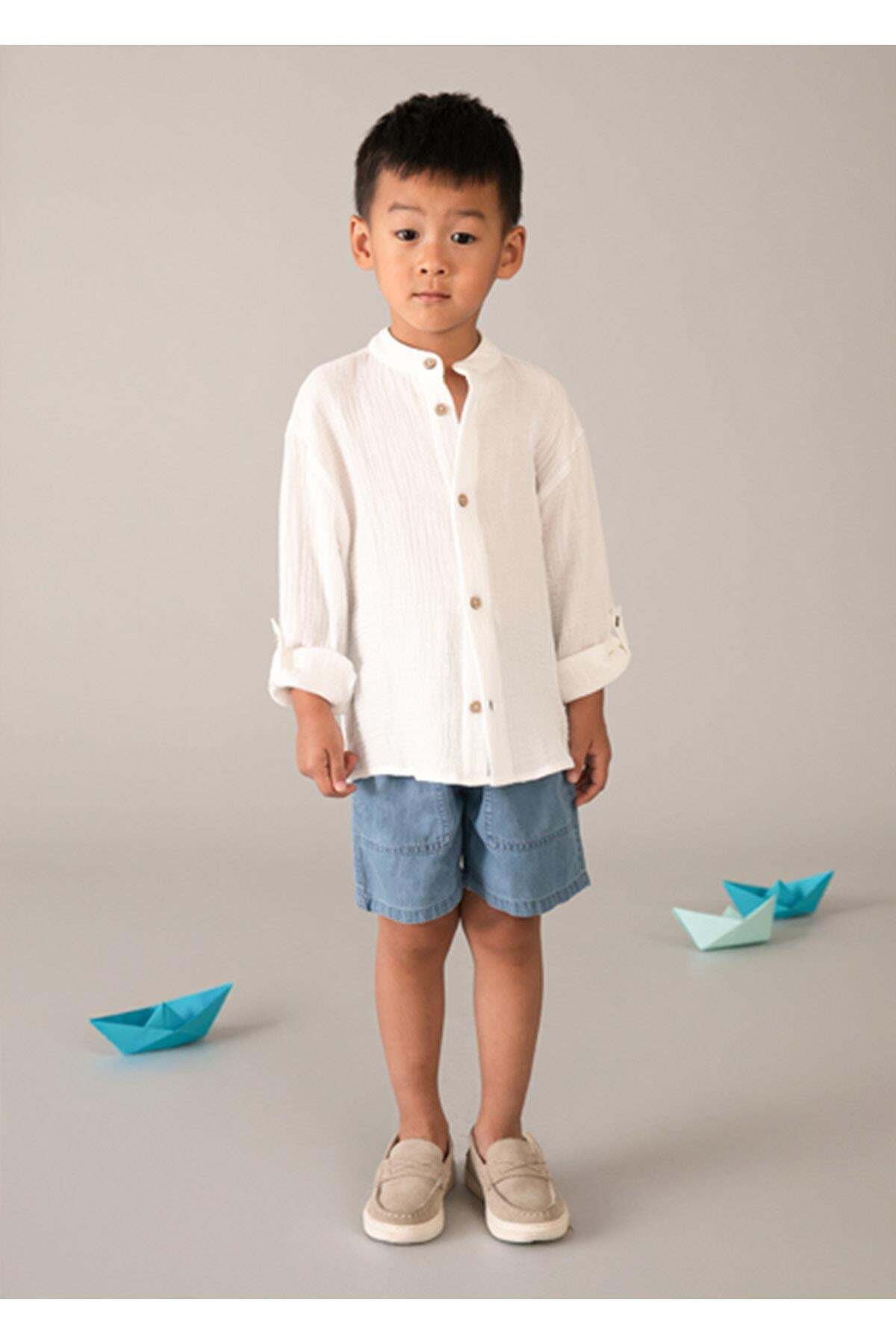 Mayoral Yazlık Erkek Çocuk Bebe Yaka Gömlek - Krem fotoğrafı 3 (önizleme)