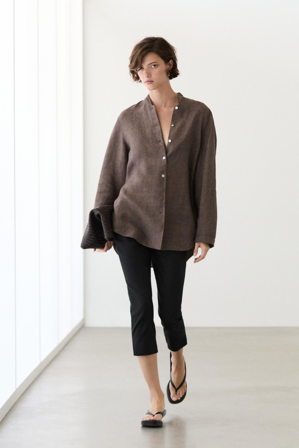 Massimo Dutti  %100 keten v yaka gömlek