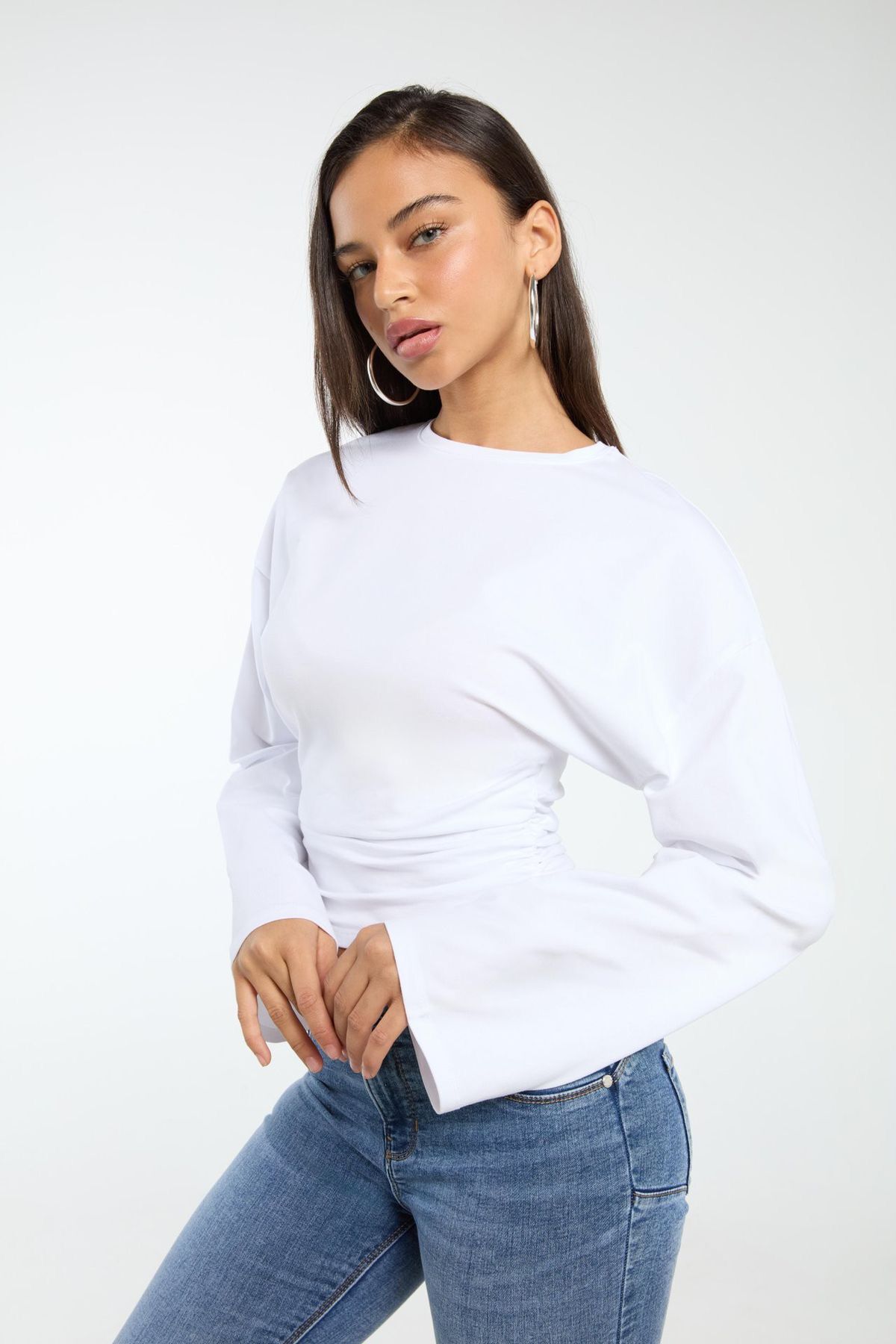 Hira Clothing  Viskon Pamuk Tesettüre Uygun Yazlık Bel Oturtmalı Likralı Doğal Bluz\T-Shirt\Top