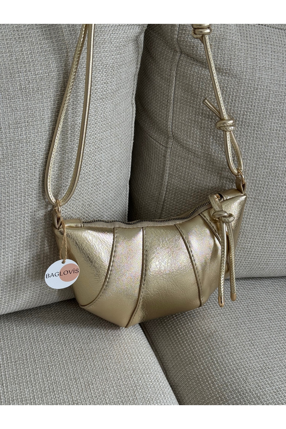 Women's Gold Color Knot Detailed Croissant Model Stylish Shoulder and Armpit Bag