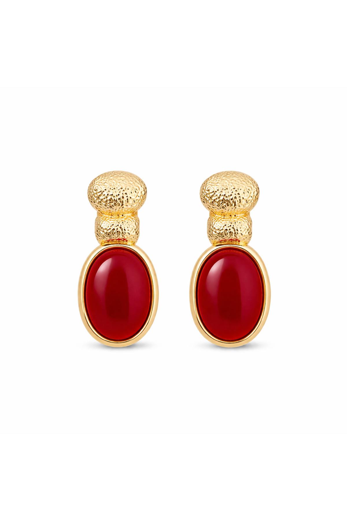 Gold Kırmızı Taşlı Küpe – Vintage Şık Kadın Küpe | Günlük & Özel Gün