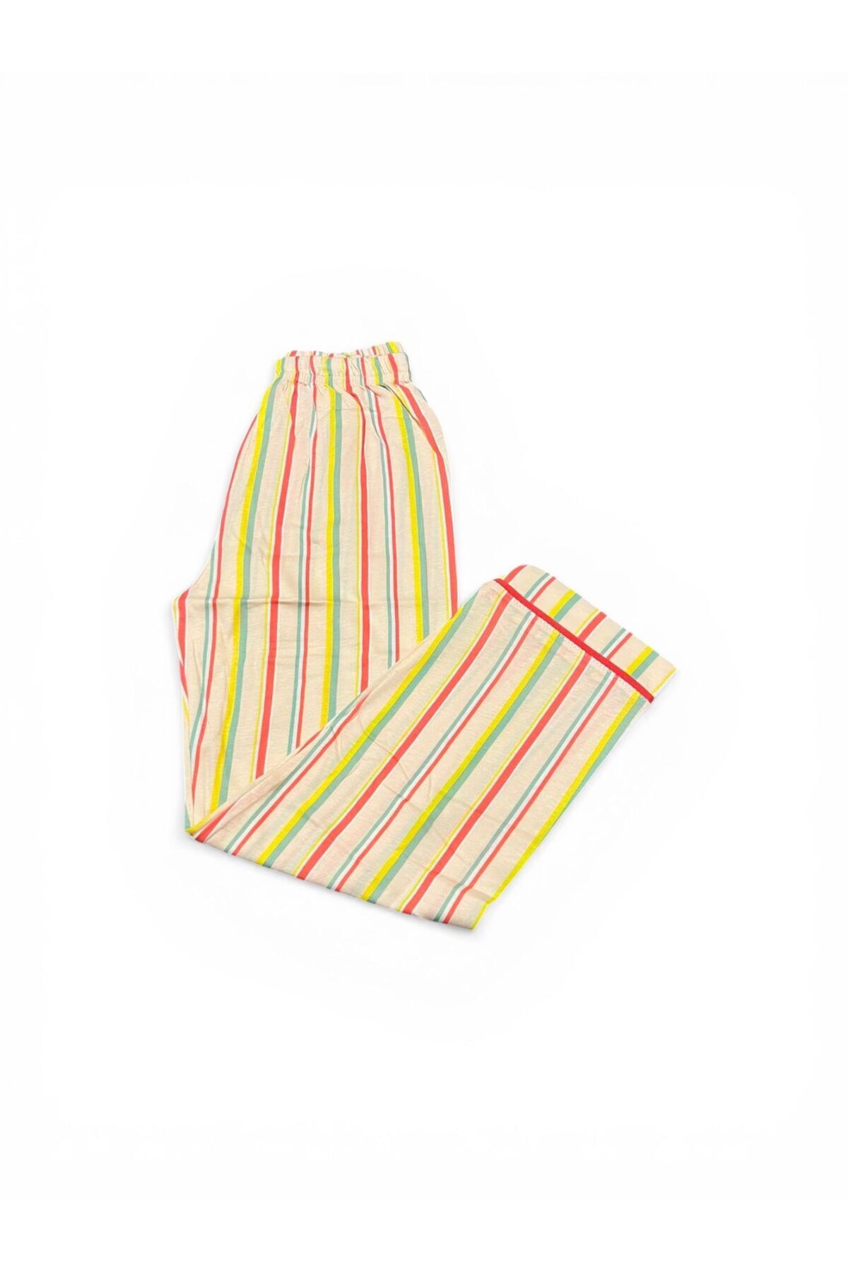 SERRASTIL Kız Çocuk Renkli Çizgili Krem Rengi Pamuklu Kısa Kollu Pijama Takımı fotoğrafı 5 (önizleme)