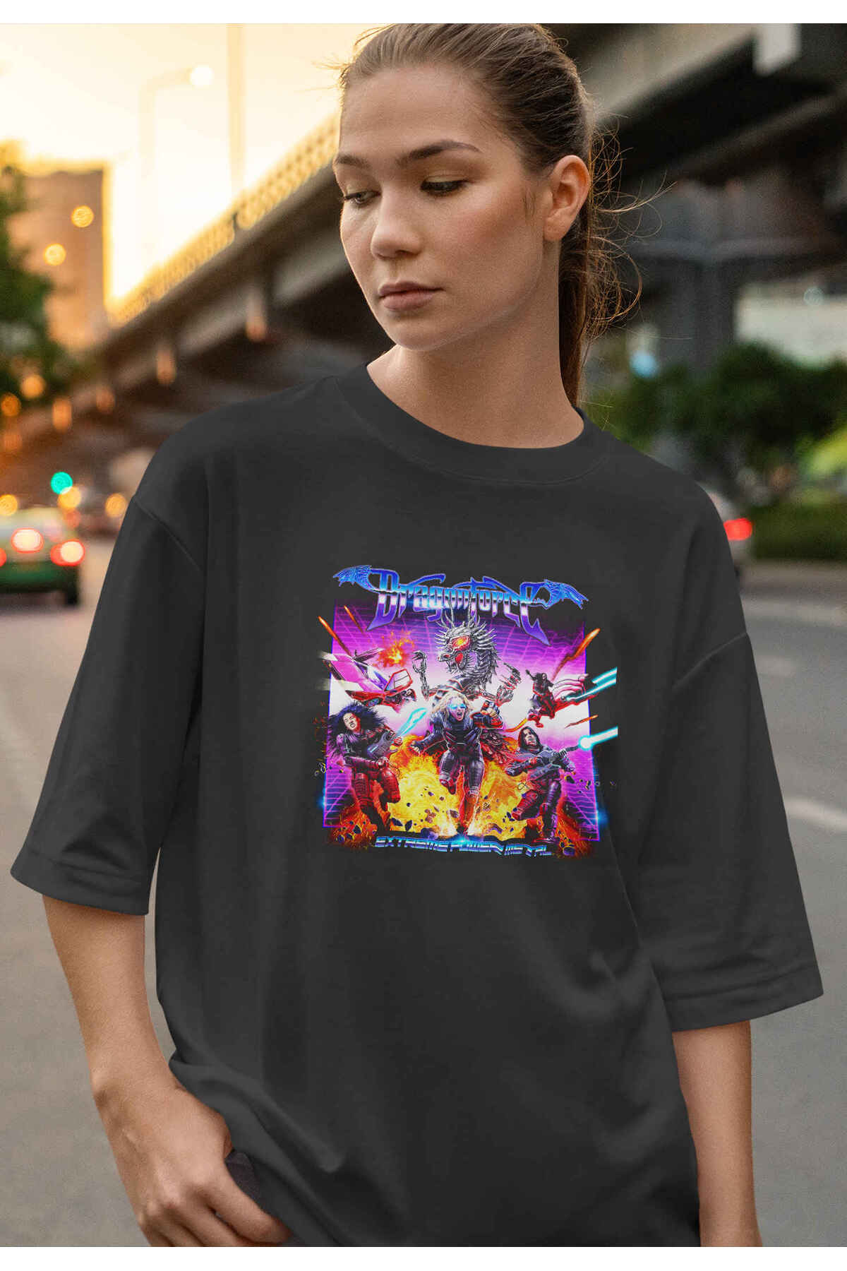 buzagi tasarım ürünleri Dragonforce Digital Print Oversize Unisex T-Shirt