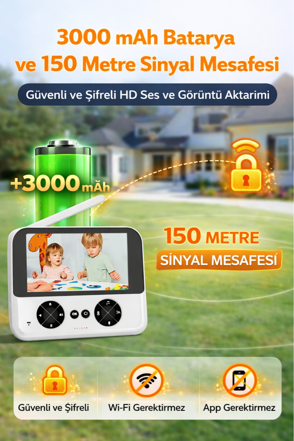 SONREİR 4.3 İnç Ekranlı Bebek Kamerası Gece Görüşlü Hareketli Sıcaklık Ölçerli Sesli Ip Güvenlık Kamerası fotoğrafı 7 (önizleme)