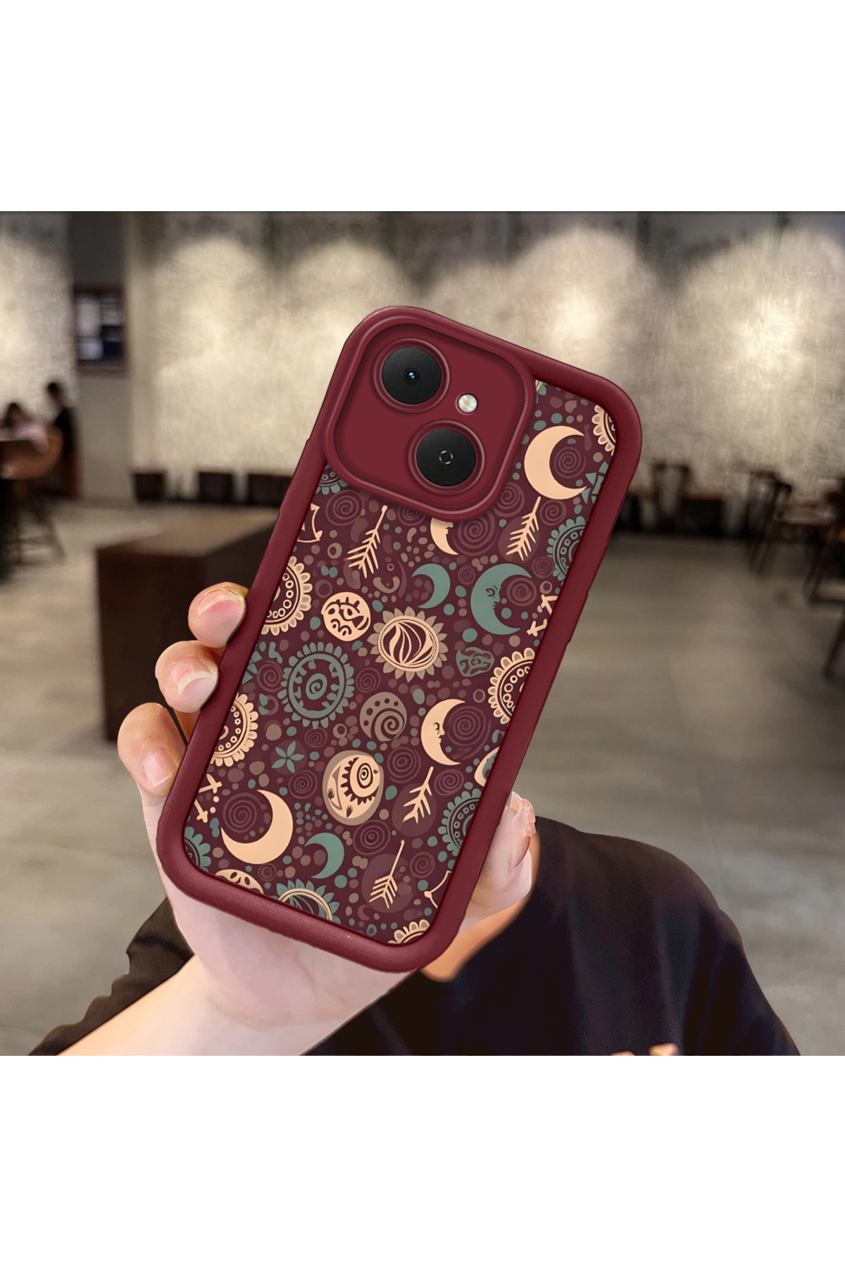 Tecno Spark 40c Compatible Shockproof Camera Shielded Claret Red Silicone Print Patterned Case