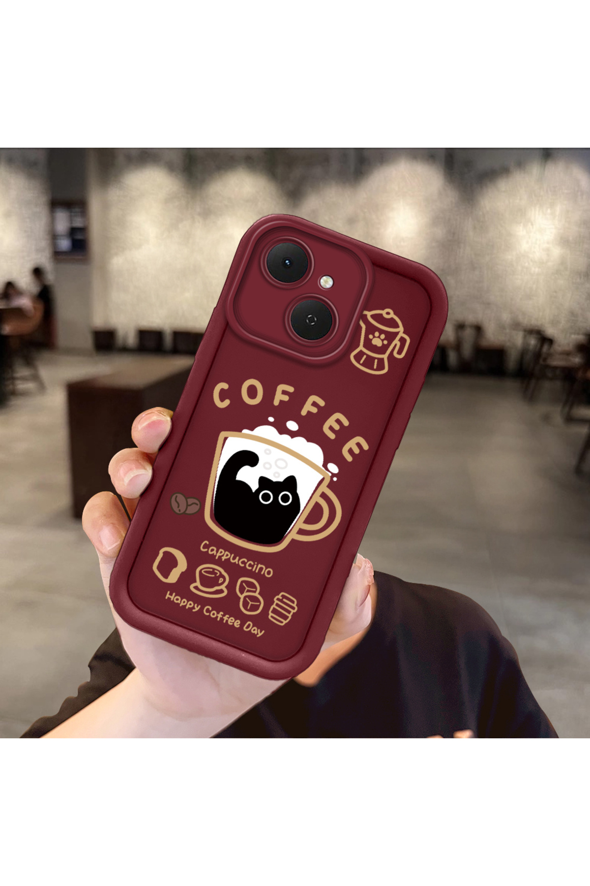 Tecno Spark 40c Compatible Shockproof Camera Shielded Claret Red Silicone Print Patterned Case