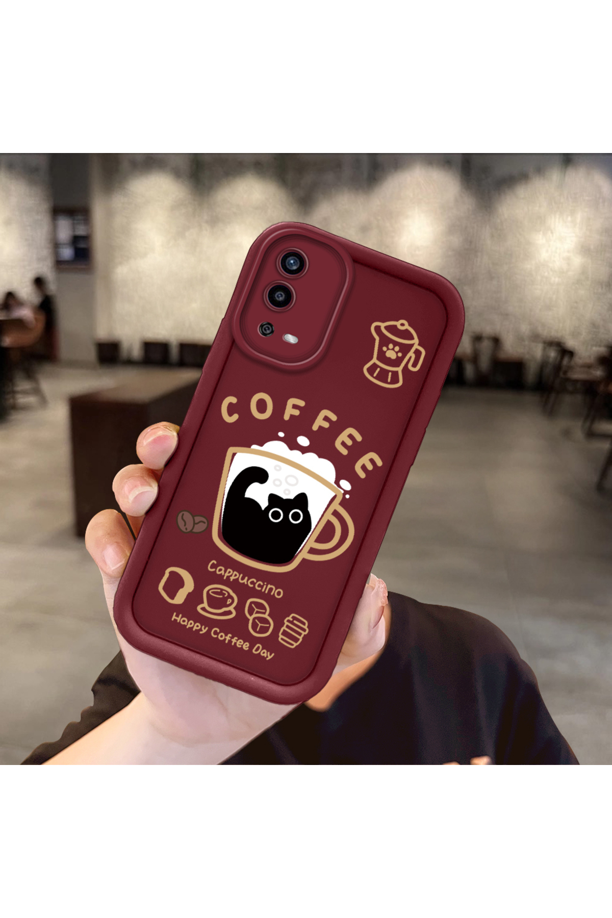 OPPO A55 4G Compatible Shockproof Camera Shielded Claret Red Silicone Print Patterned Case