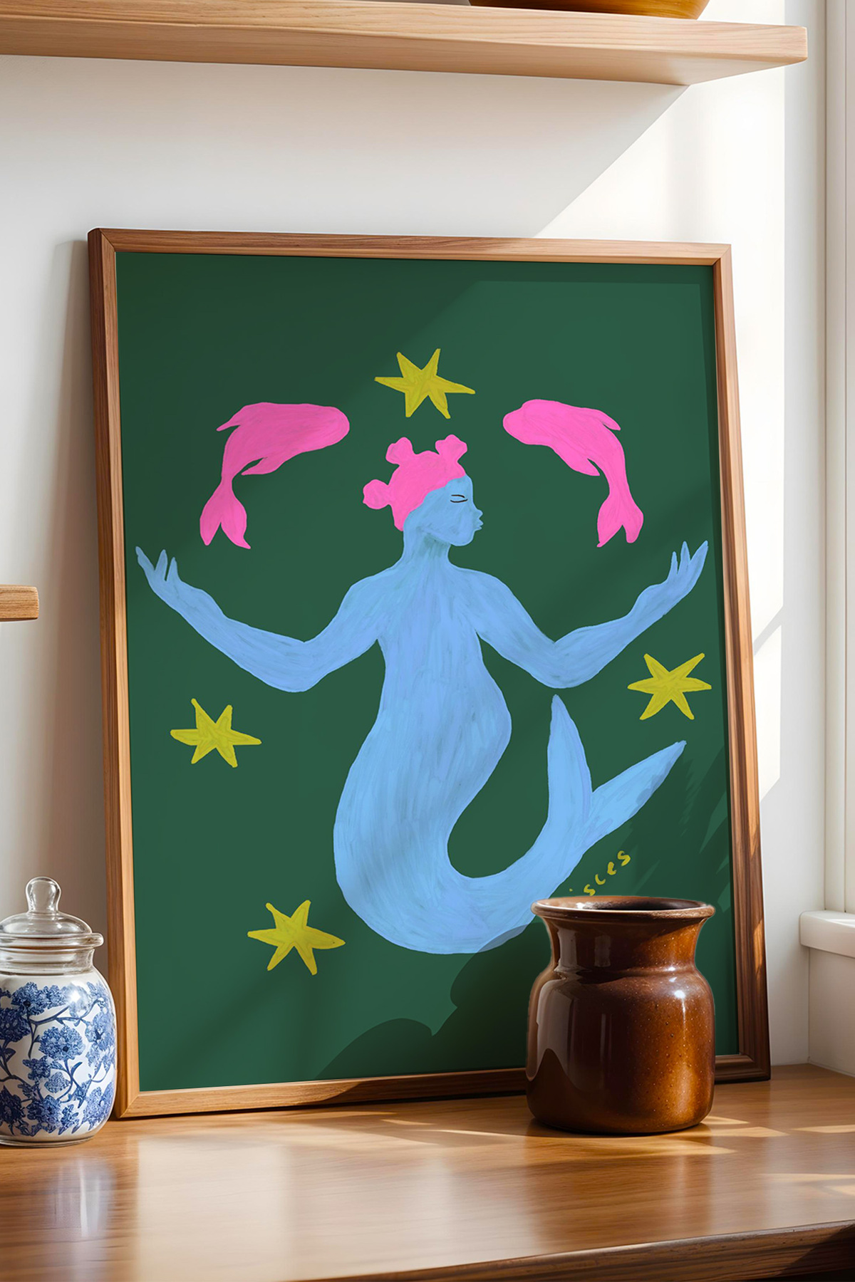 Balık Burcu Tablo Modern Astroloji İllüstrasyon Poster Duvar Dekoru Çerçevesiz