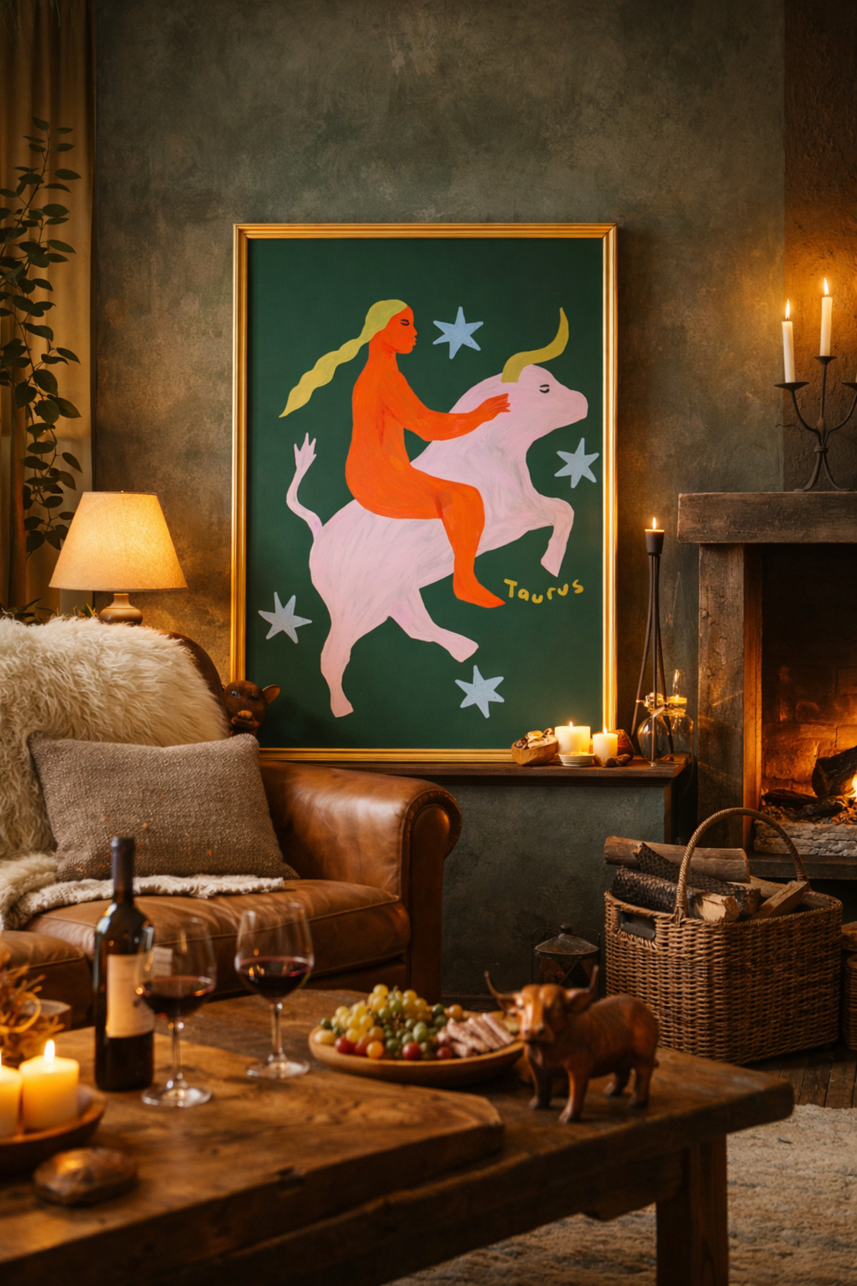 Boğa Burcu Tablo Modern Astroloji İllüstrasyon Poster Duvar Dekoru Çerçevesiz