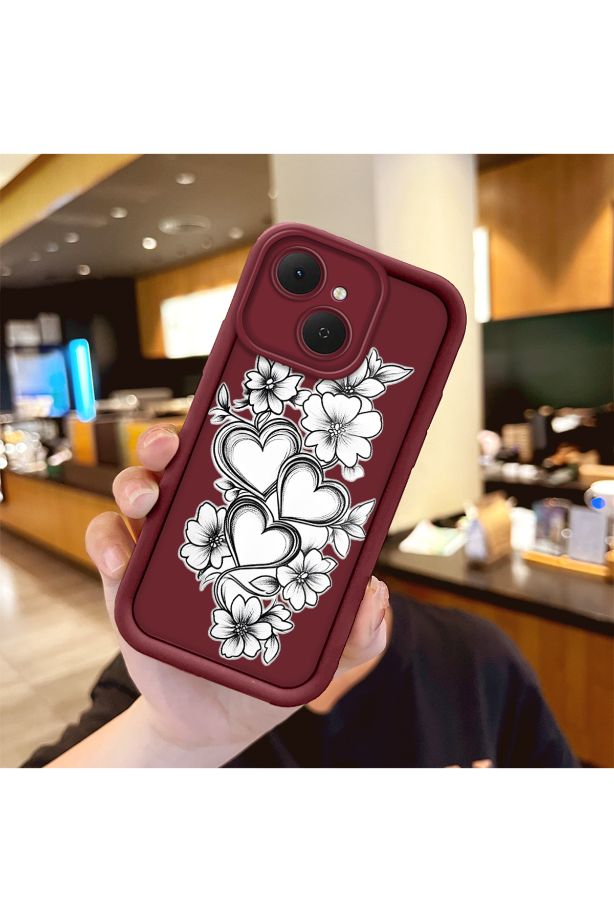 Tecno Spark 40c Compatible Shockproof Camera Shielded Claret Red Silicone Print Patterned Case