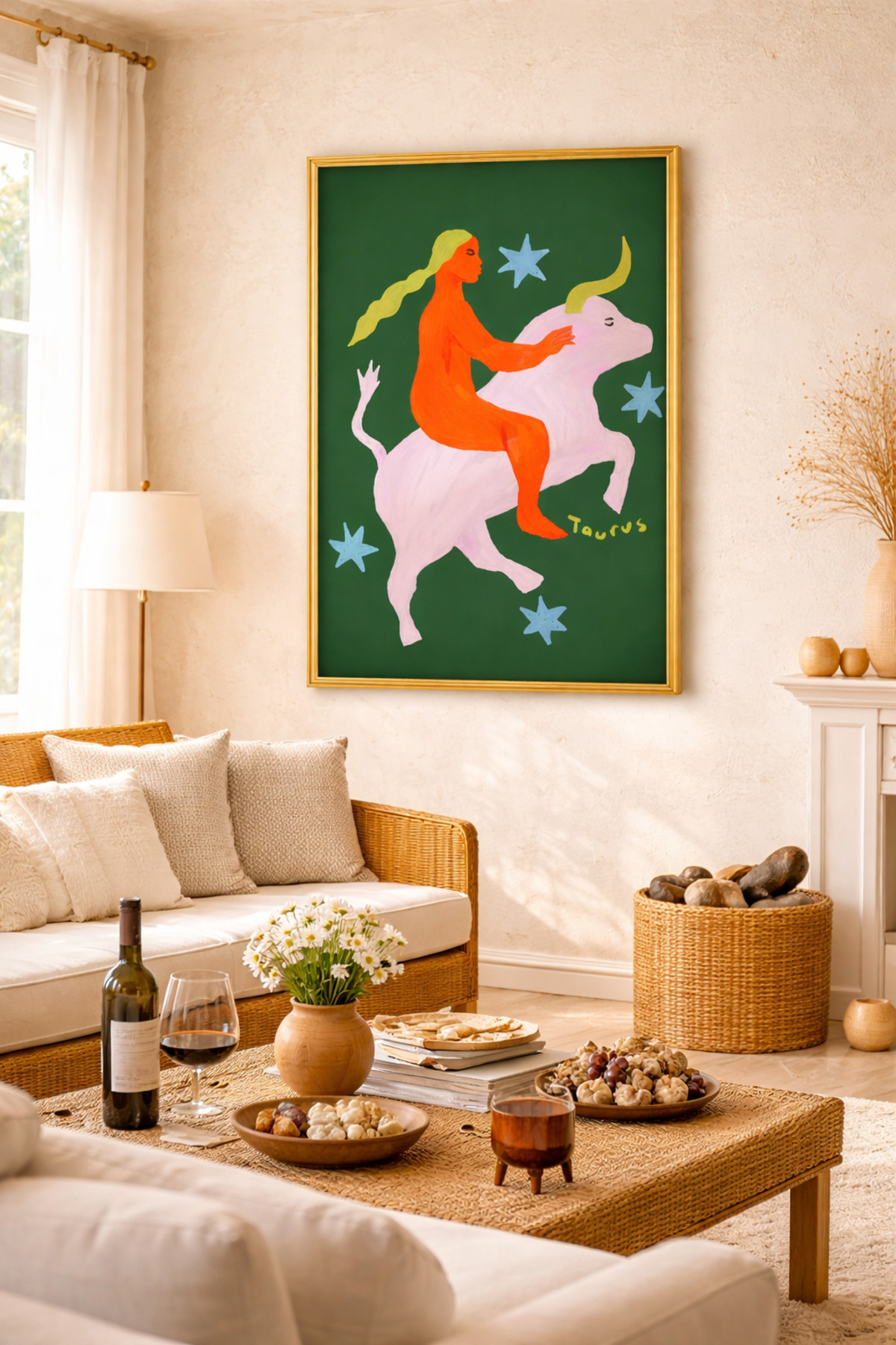 Boğa Burcu Tablo Modern Astroloji İllüstrasyon Poster Duvar Dekoru Çerçevesiz