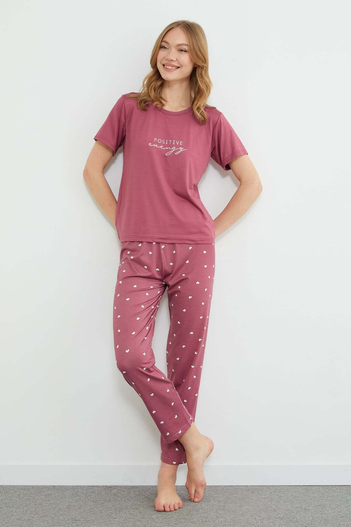 Fullamoda  Kalp Desenli Bisiklet Yaka Pijama Takımı - Görsel 5