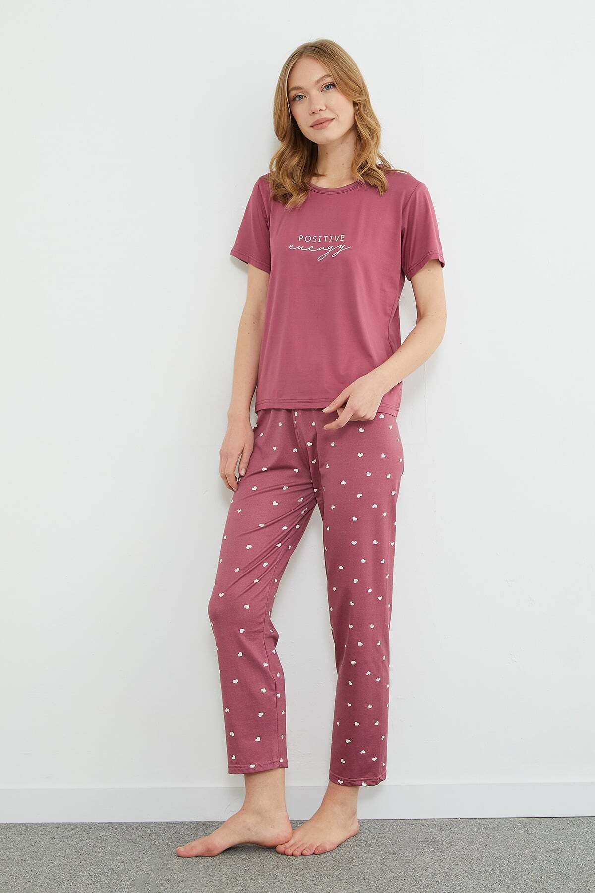 Fullamoda  Kalp Desenli Bisiklet Yaka Pijama Takımı - Görsel 6