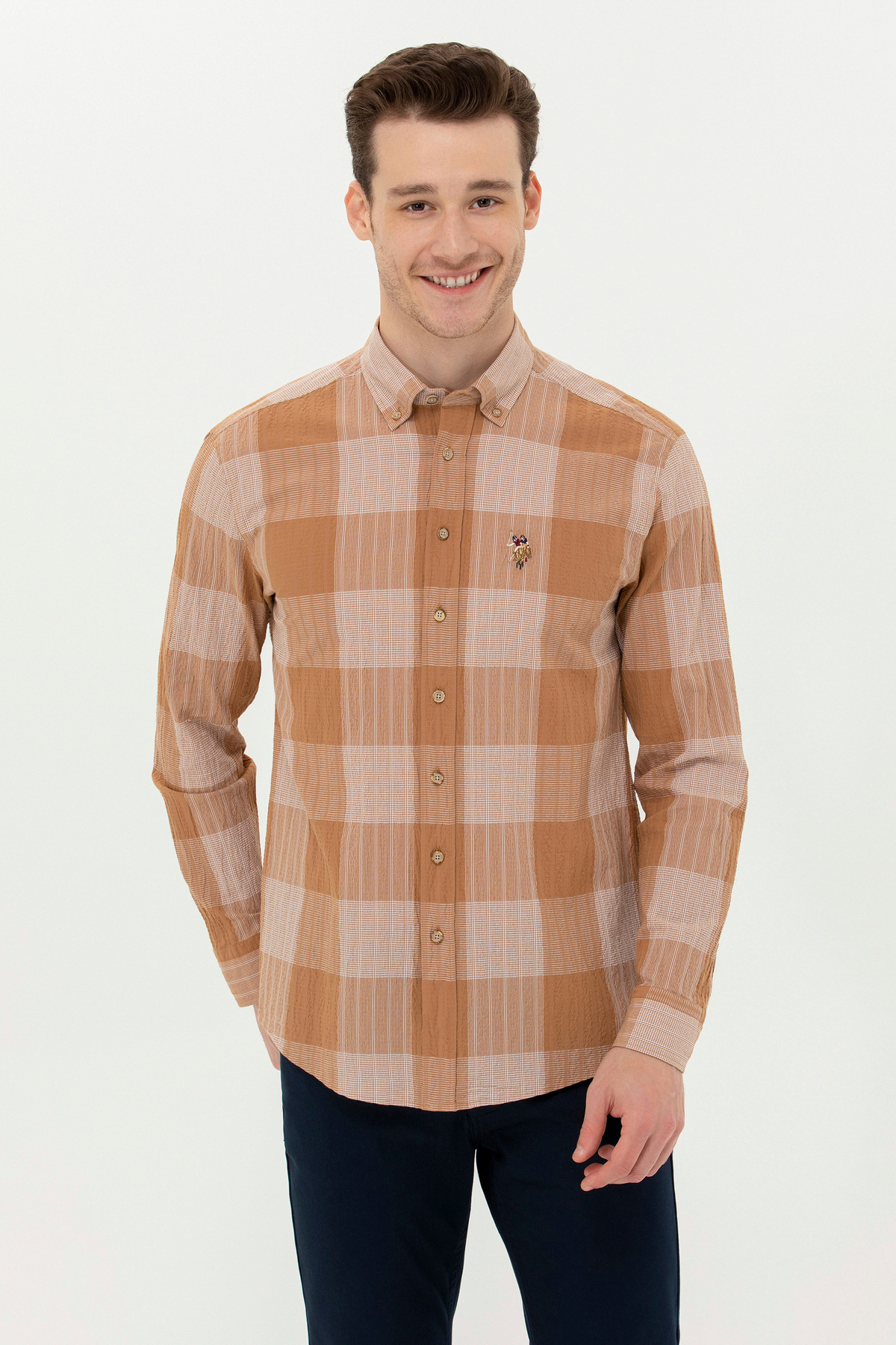 U.S. Polo Assn. Erkek Camel Uzun Kollu Gömlek 50254134-VR015 — قهوه‌ای