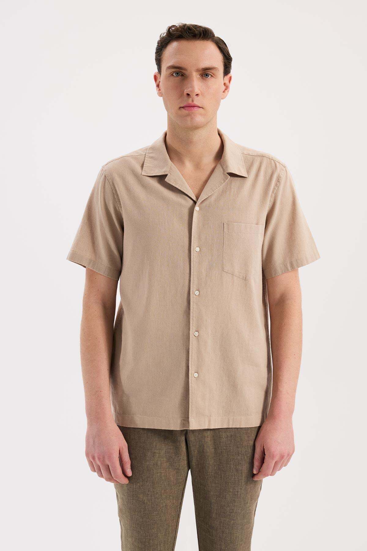 Jakamen Mink Comfort Fit Classic Collar Short Sleeve Shirt- Trendyol