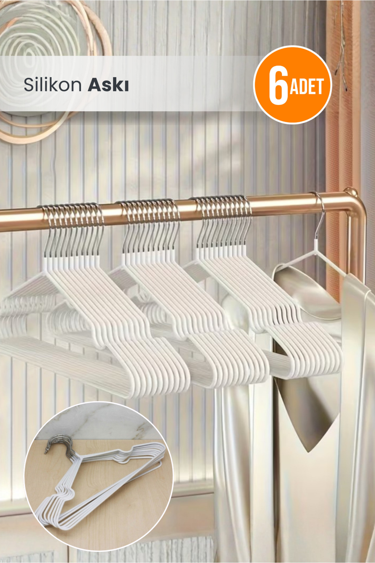 6-Piece Silicone Coated Clothes Hanger Clothes Hanger Anti-Slip Clothes Hanger White