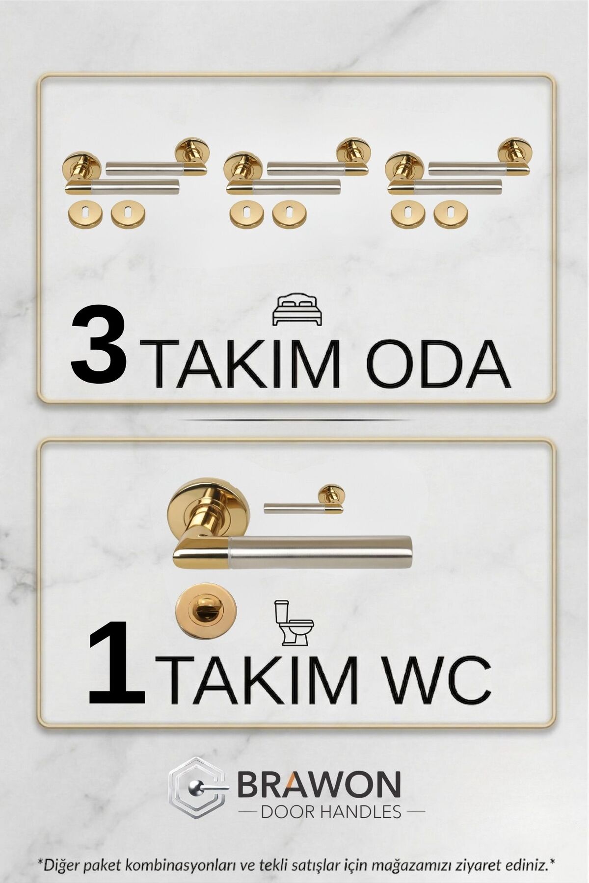 BRAWON DOOR HANDLES Vega Gold Saten Titanyum Kaplama Paslanmaz