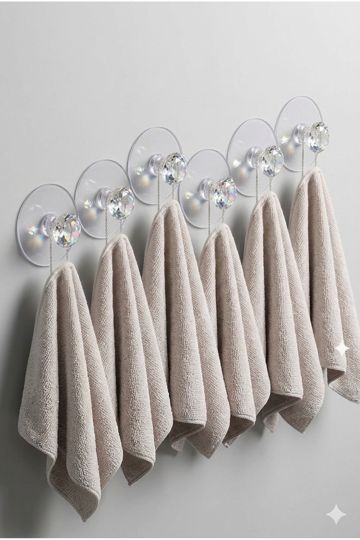 6'lı Kristal Başlıklı Yapışkanlı Askı - Şeffaf Banyo ve Mutfak Askısı - Pratik Duvar Askısı
