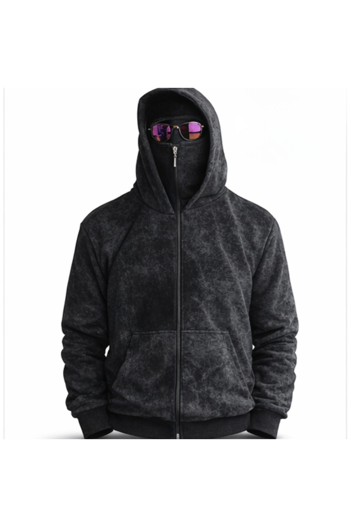 FREAK T-SHIRT Ninja Hoodie Fermuarlı Maske Kapüşonlu Sweatshirt
