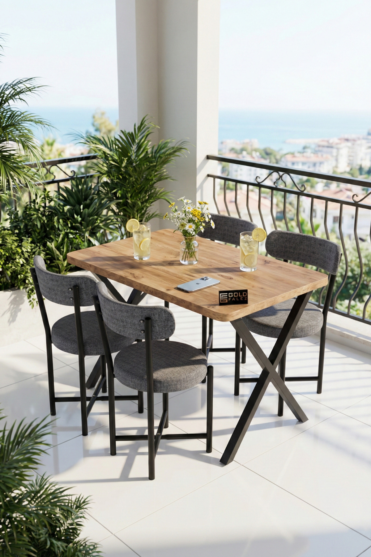 Mutfak Masası 4 Sandalyeli Set 110x70 cm Modern Bahçe Cafe Masa Takımı 4 Kişilik Tedy 9880 Gri görsel 2