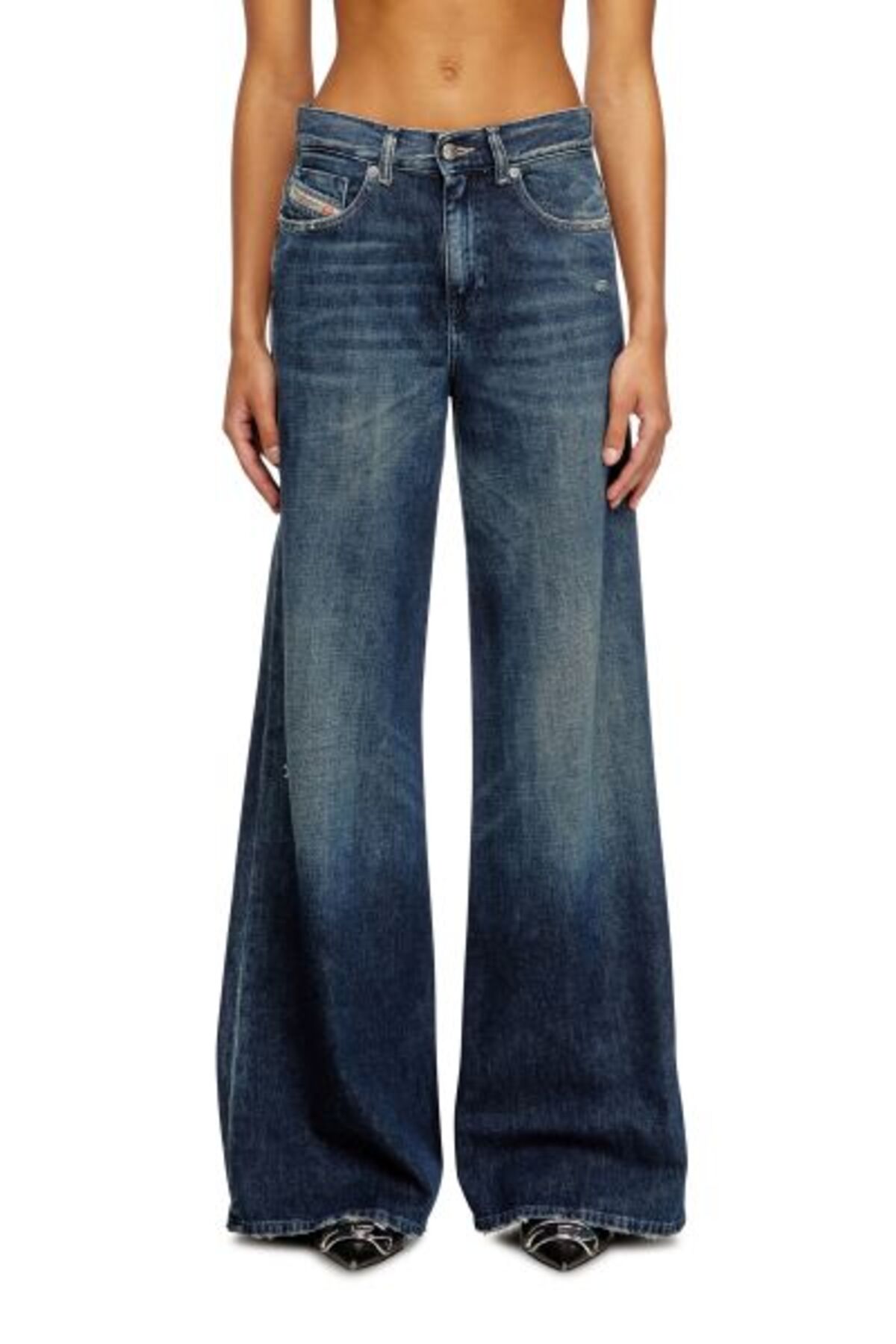 aiko★DIESEL プリントクラッシュドレス Diesel 1978 D-AKEMI KOYU MAVI KADIN FLARE JEAN PANTOLON - Fiyatı