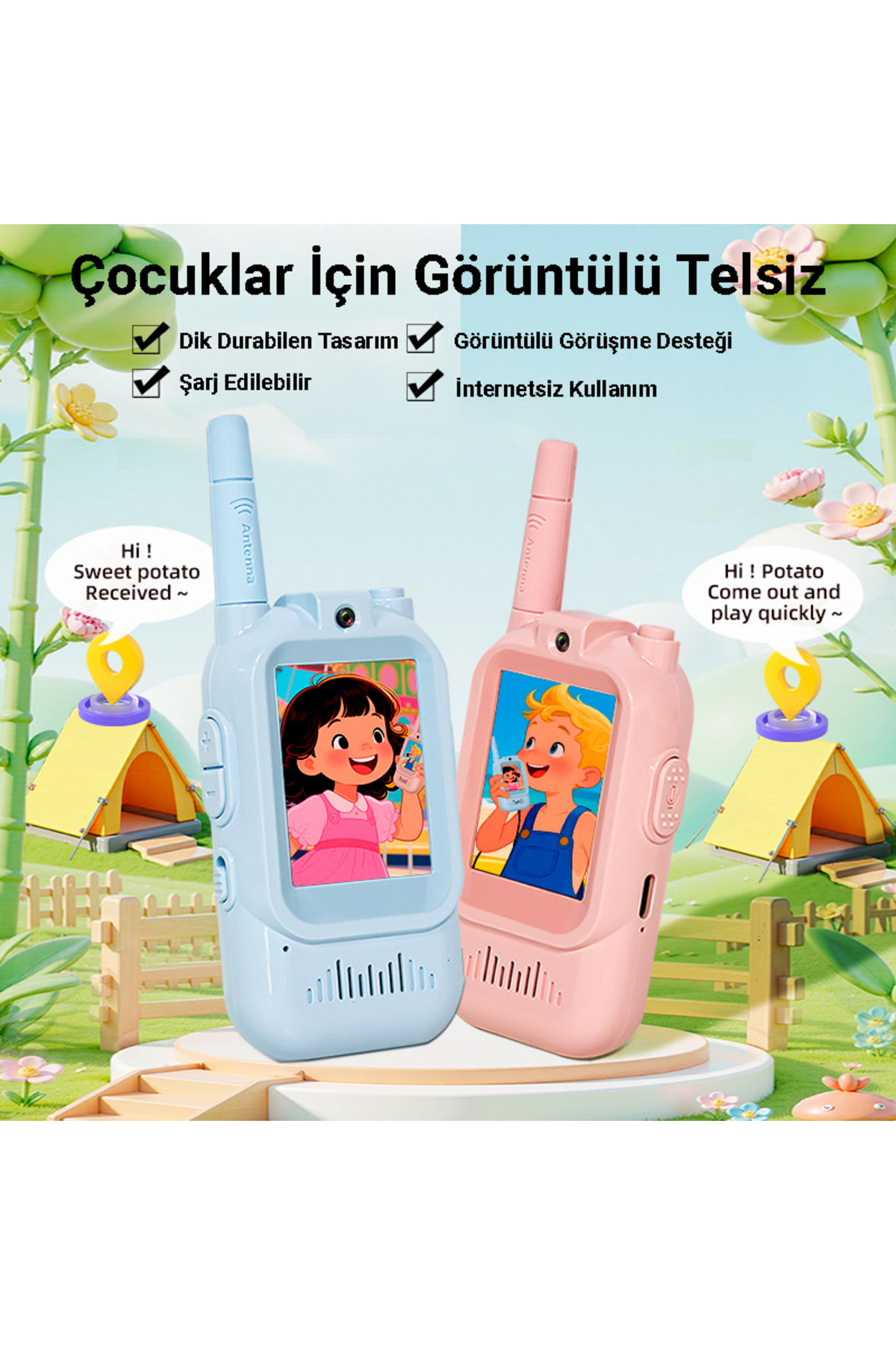 idragon LK-028 Çocuk Görüntülü Telsiz 2’li Set Video Walkie Talkie WiFi İnternetsiz Askılı fotoğrafı 2 (önizleme)