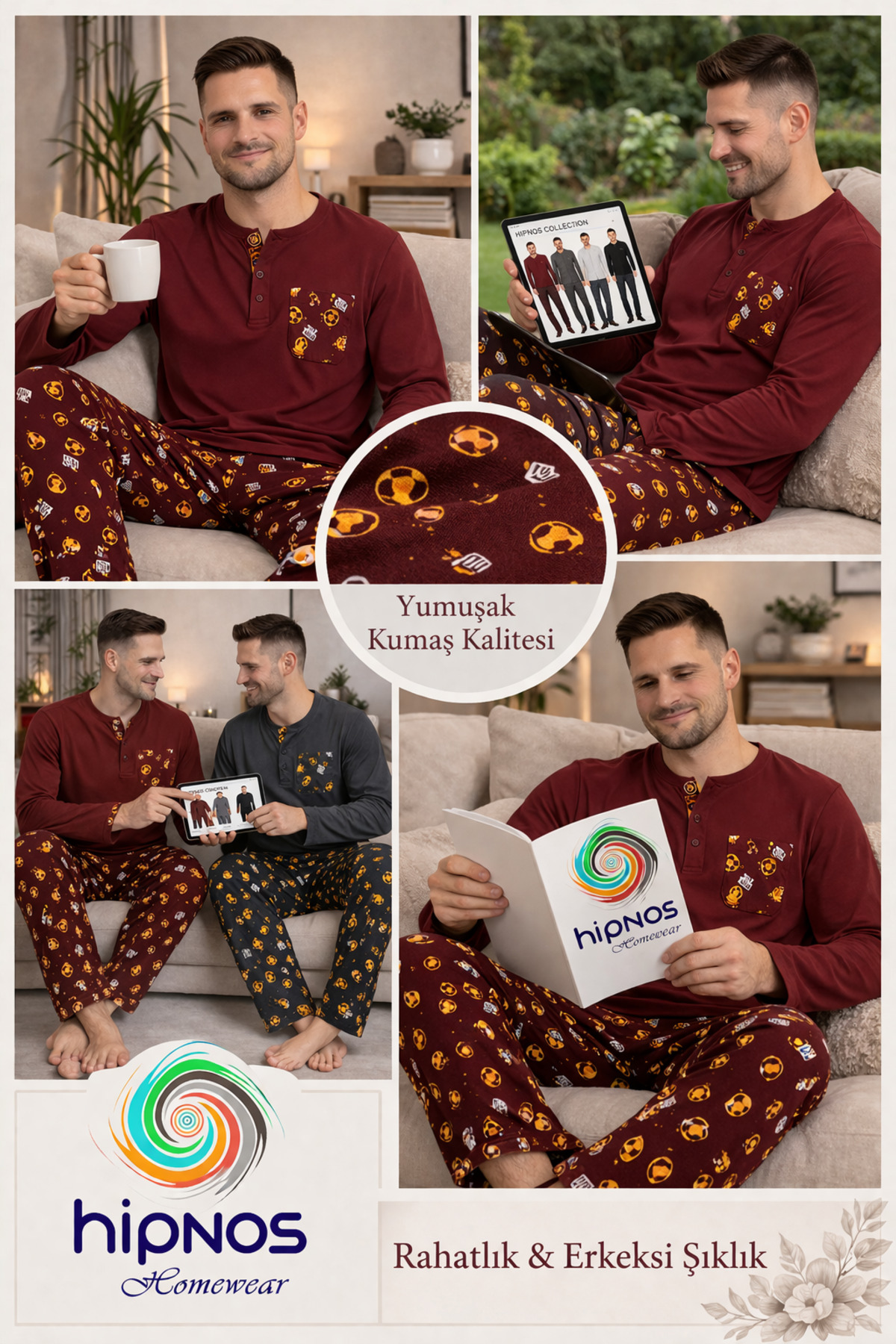 Hipnos Game Time Erkek Pijama Takımı %100 Pamuk Yumuşak Dokulu Üst Relax Fit Ev Giyim Seti görsel 4