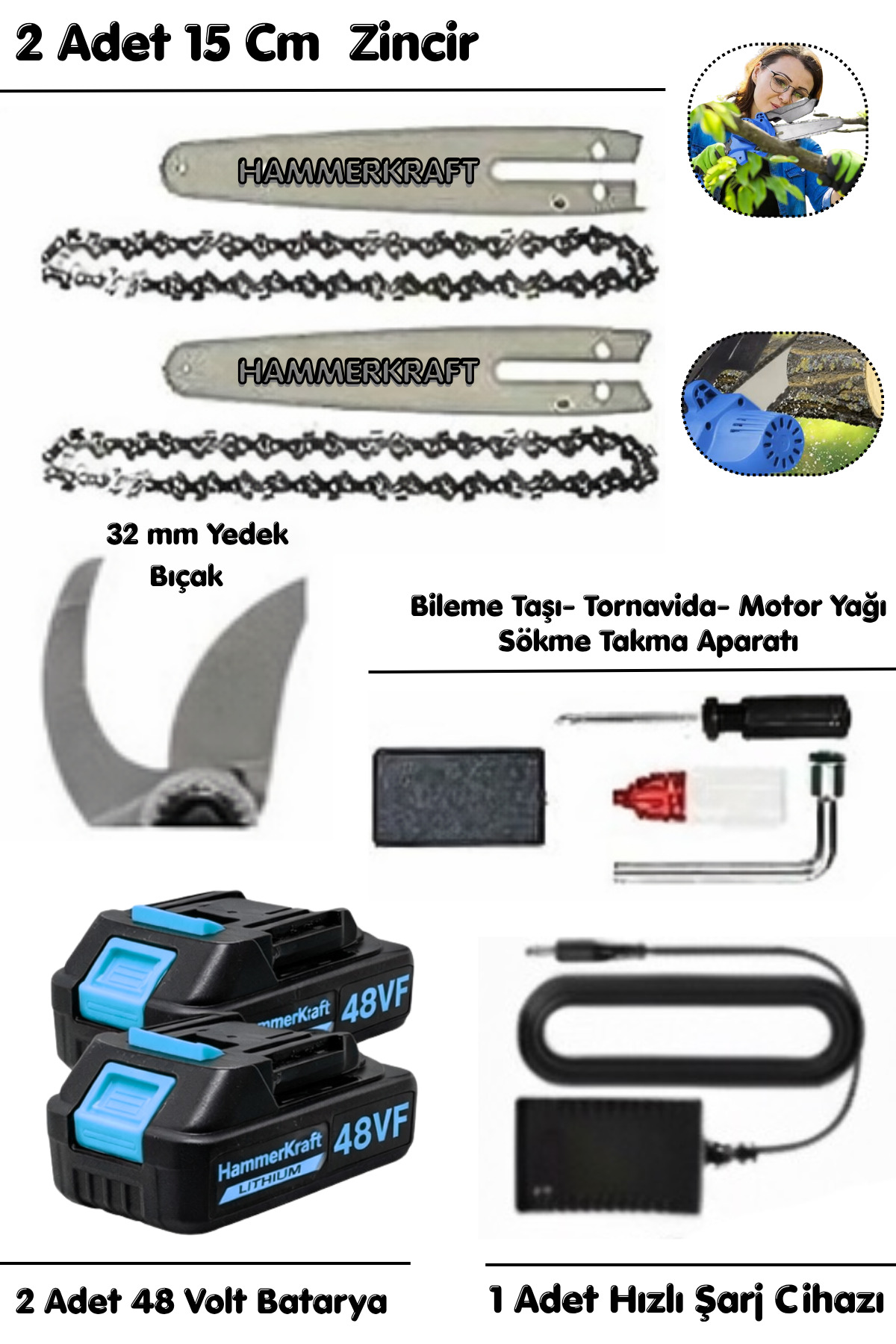 HAMMERKRAFT 2 Li Set 36 V 5 Ah 2x Akülü Çelik Şanzuman 2Pala 2