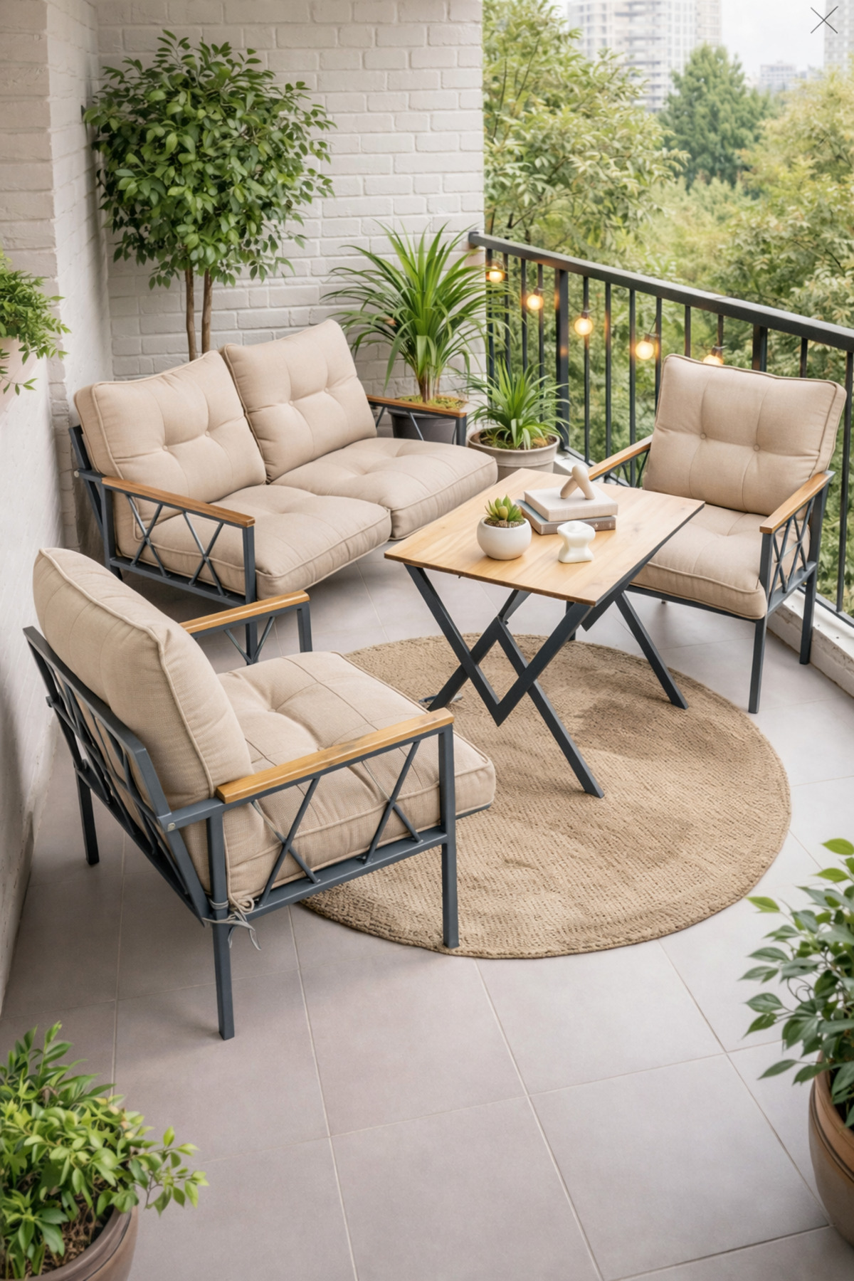 Miray 211 Tale Zippered Garden Balcony Set, Living Room, Terrace- Berger Buttoned Metal Tea Set